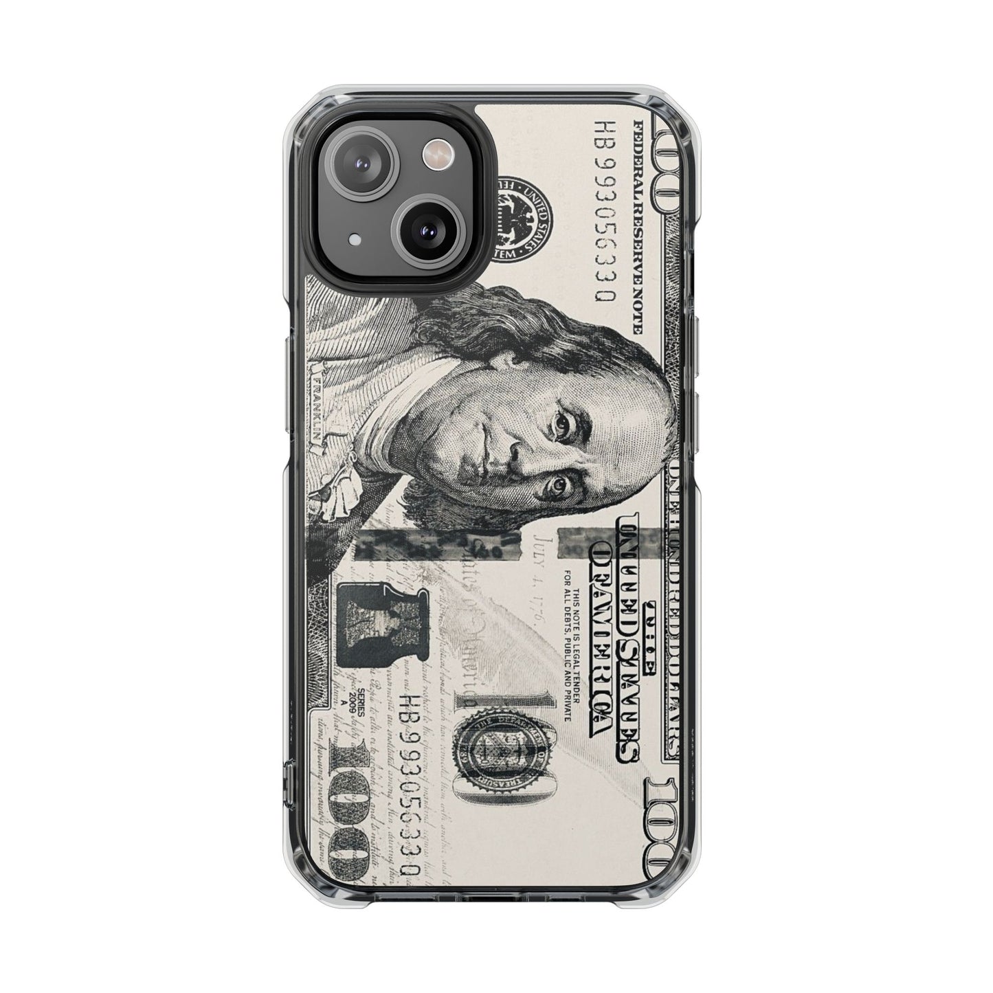 Clear Magnetic Phone Case — Hundred Dollar Bill Design