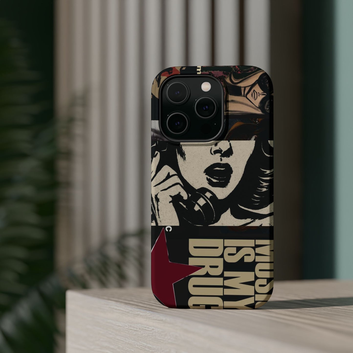 Magnetic Impact Phone Case — Retro Pop Art "Music Is My Drug" Design