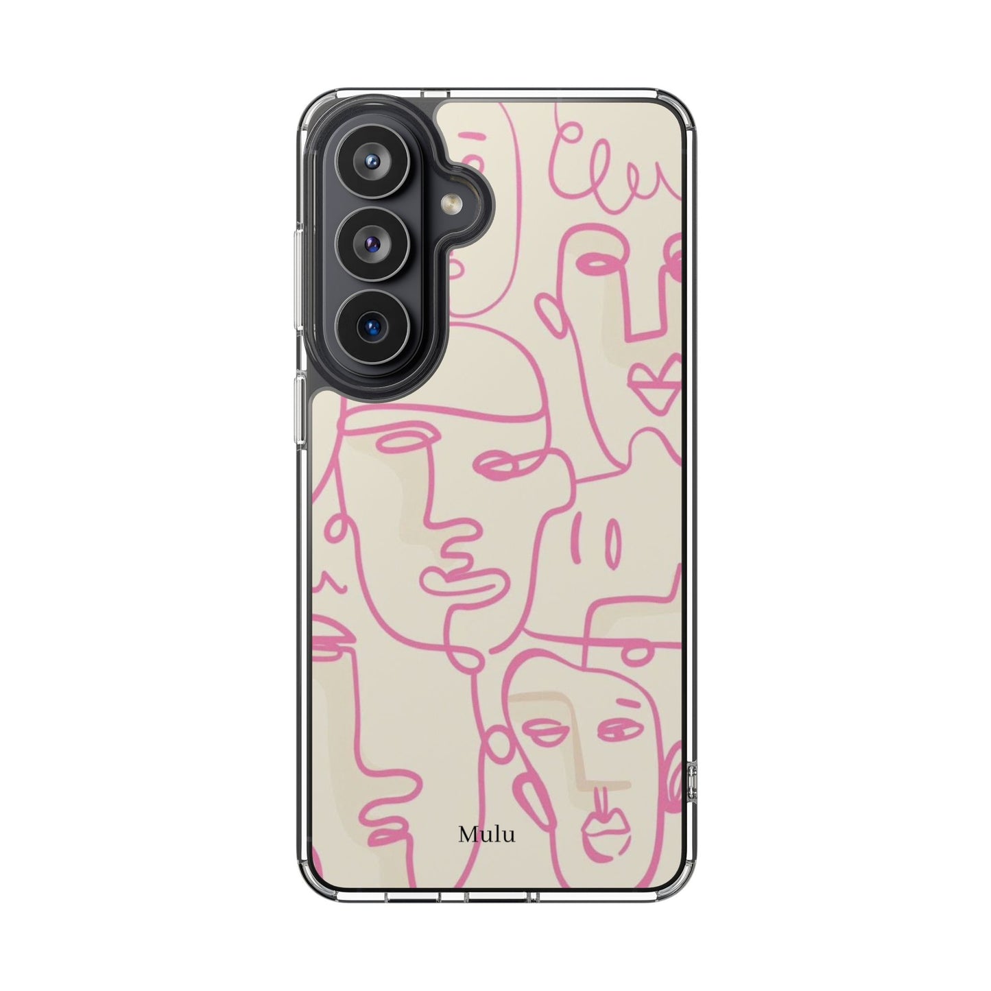 Clear Impact-Resistant Phone Case — Pink Minimalist Line Faces Design
