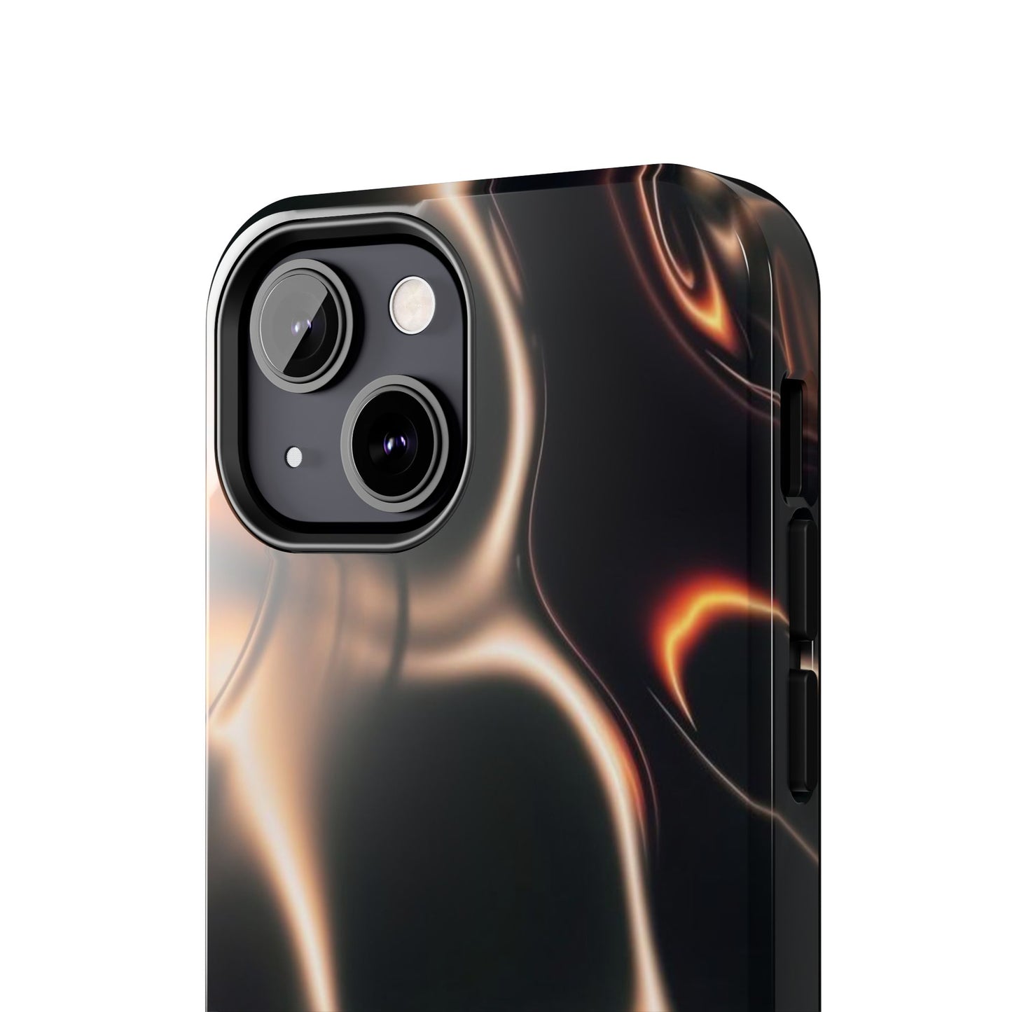 Abstract Liquid Glow Tough Phone Case — Black & Bronze Swirl Protective Cover
