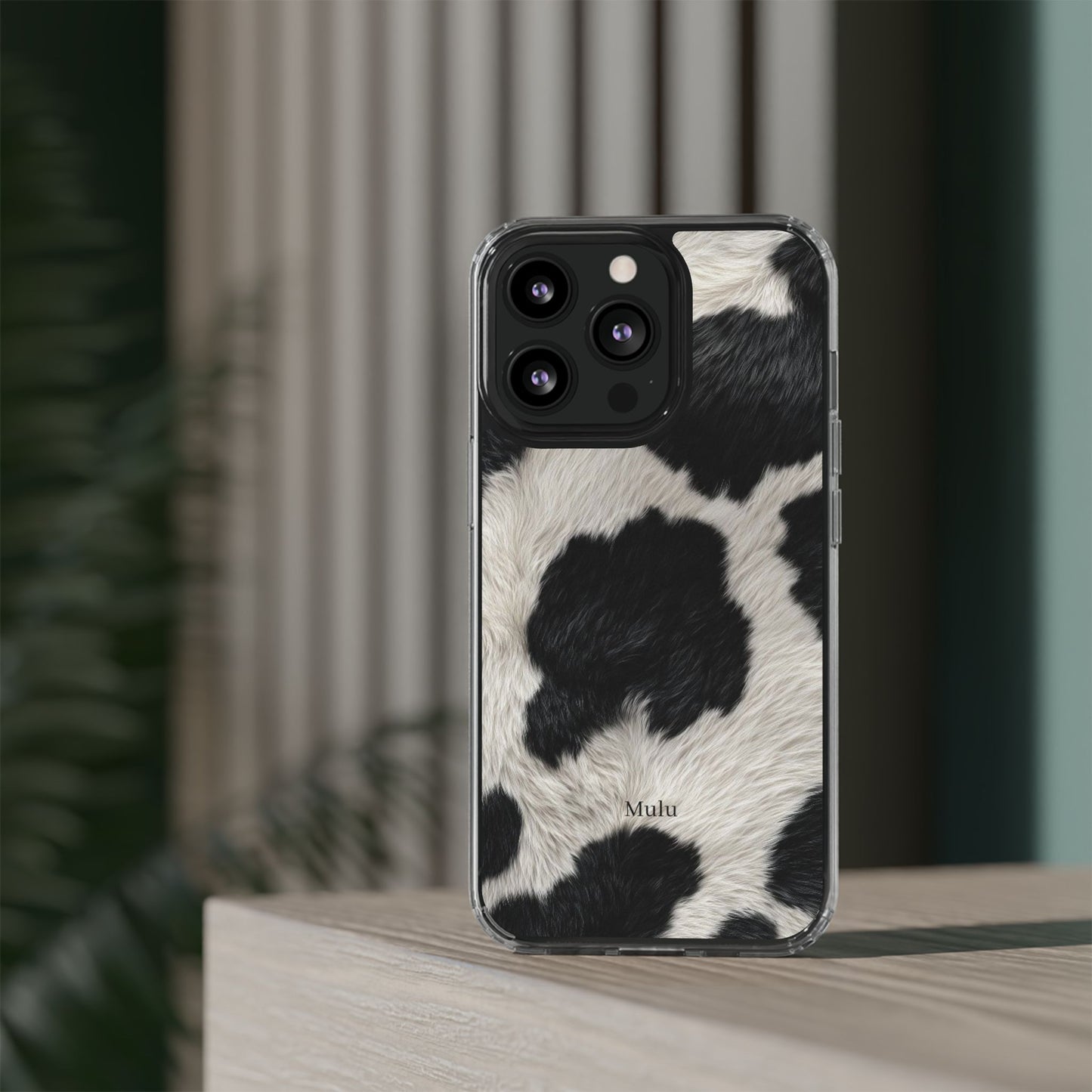 Cow Print Clear Impact Phone Case — Faux Fur Black & White Protection