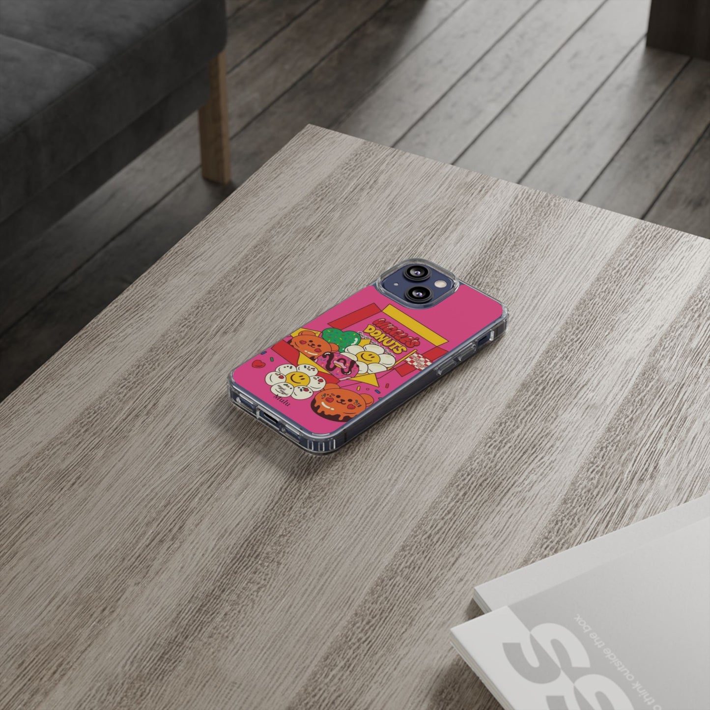 Donut Box Cute Phone Case — Clear Impact‑Resistant iPhone Cover with Smiling Donuts