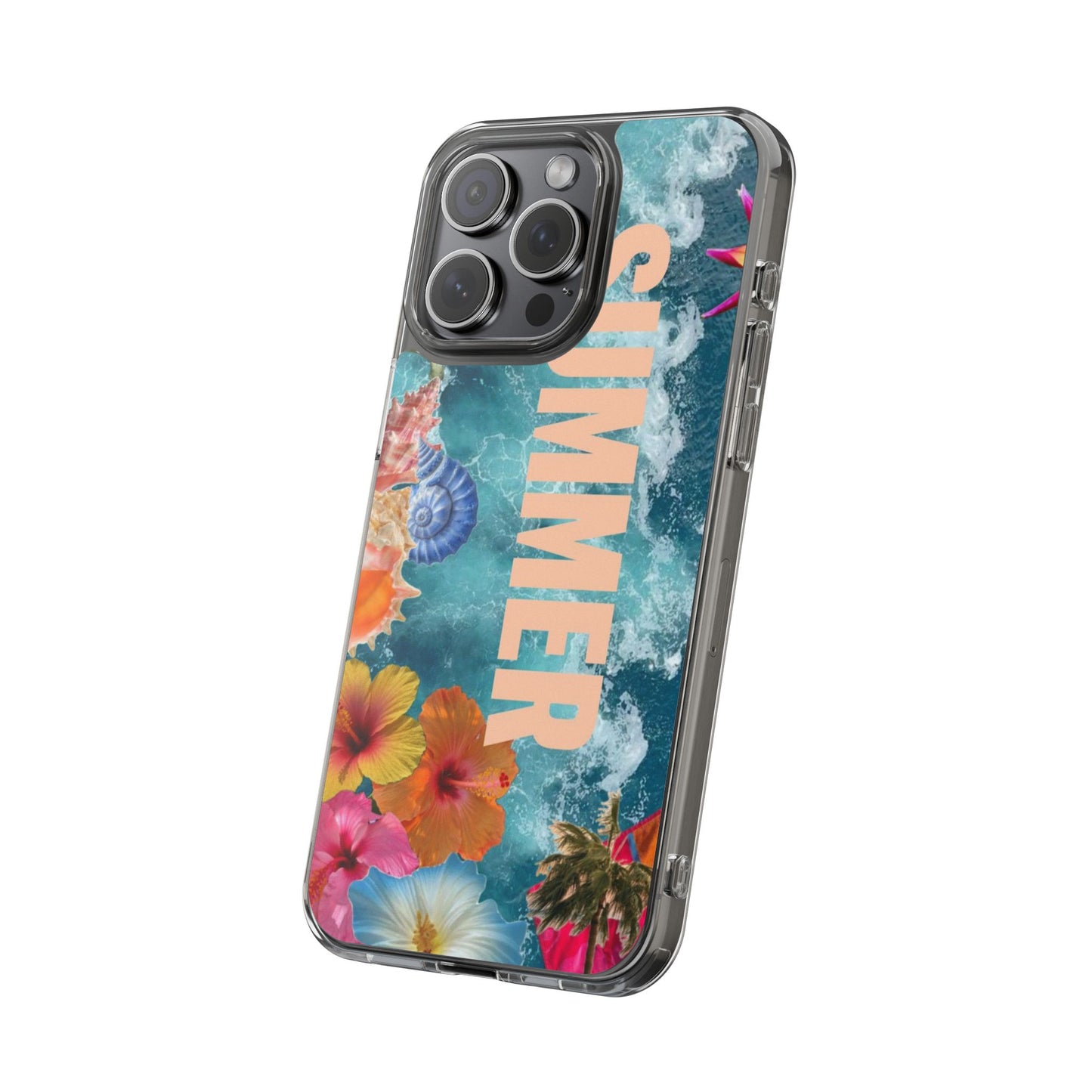 Summer Floral Clear Impact Phone Case — "SUMMER" Tropical Hibiscus Design