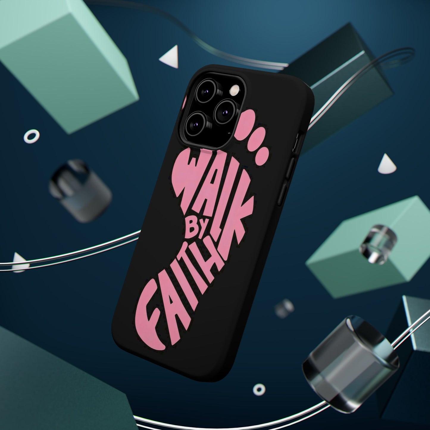 Phone Case — "Walk By Faith" Pink Footprint Magnetic Impact-Resistant Case