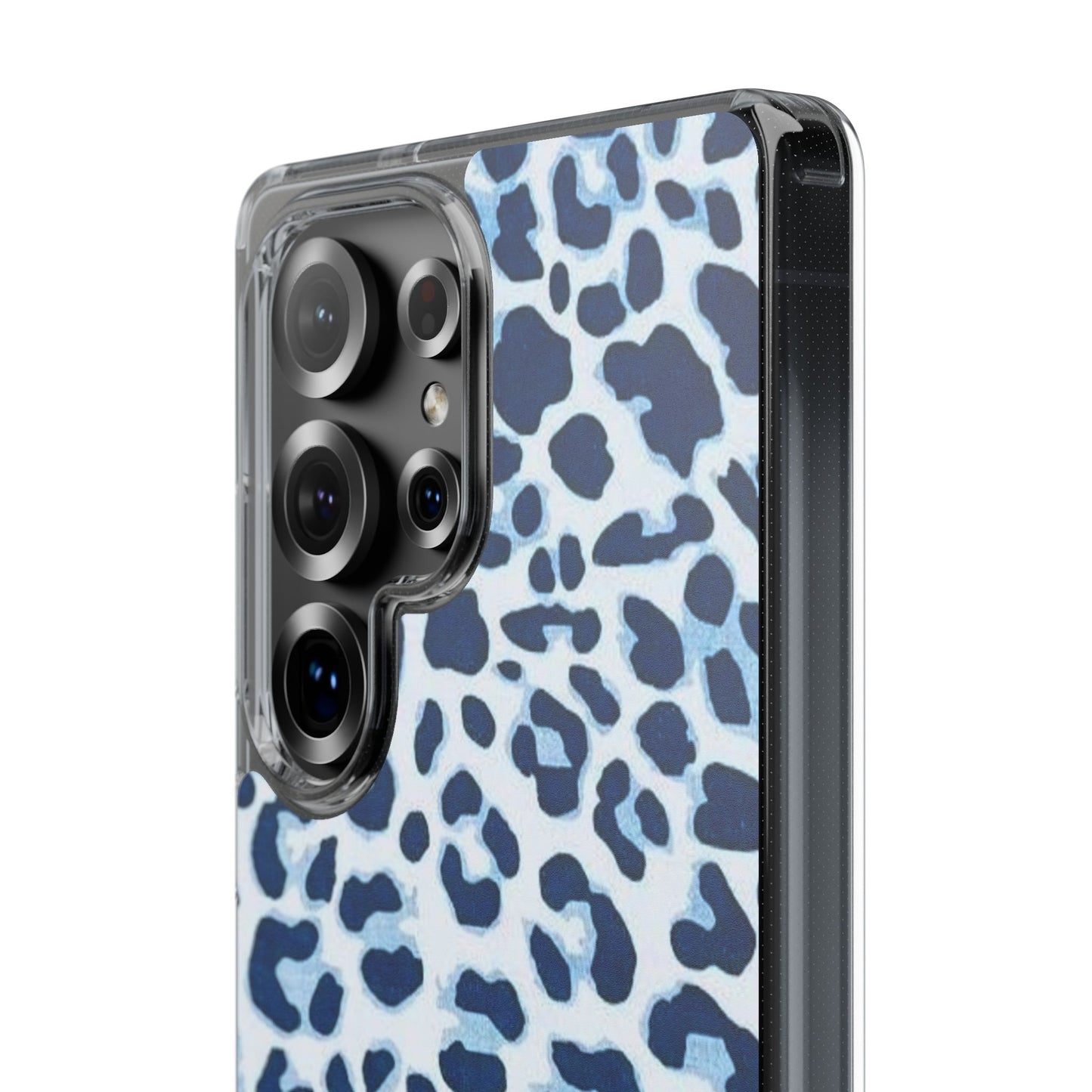 Clear Impact-Resistant Phone Case — Blue Watercolor Leopard Print