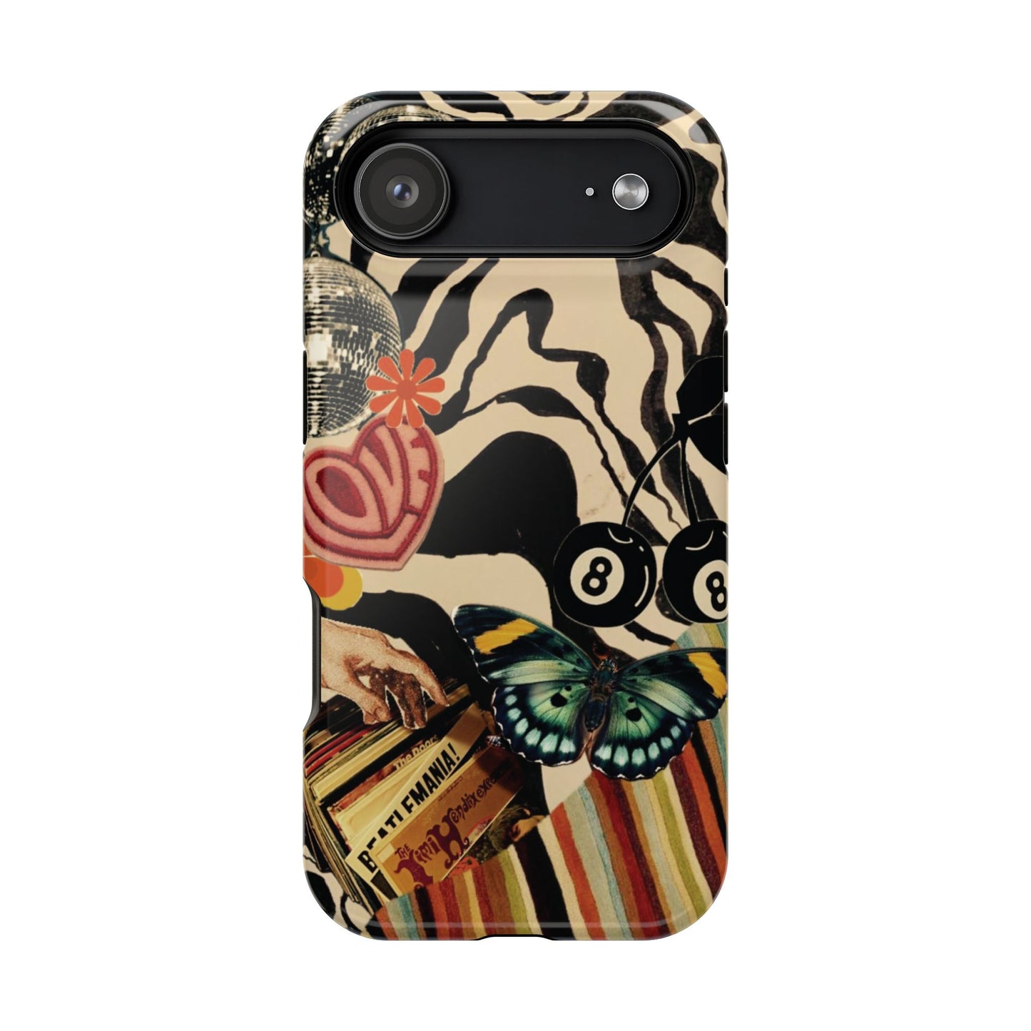Phone Case — Retro Collage Magnetic Impact-Resistant Case with Butterfly & Zebra Print
