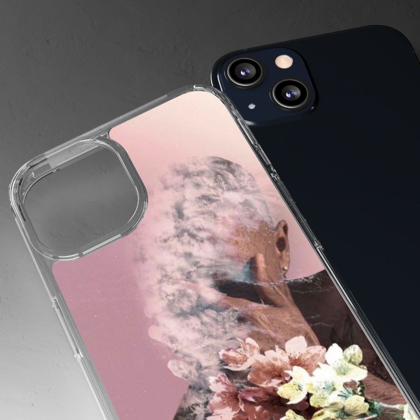 Clear Phone Case — Pink Floral Smoke Art iPhone Case