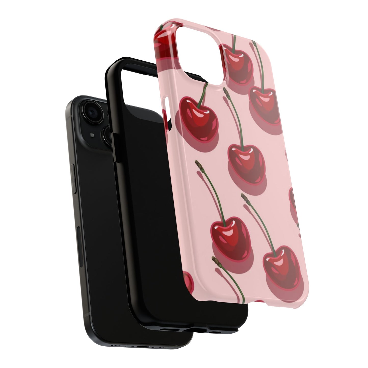 Cherry Pattern Tough Phone Case — Retro Pink Cherry Print Protective Phone Case