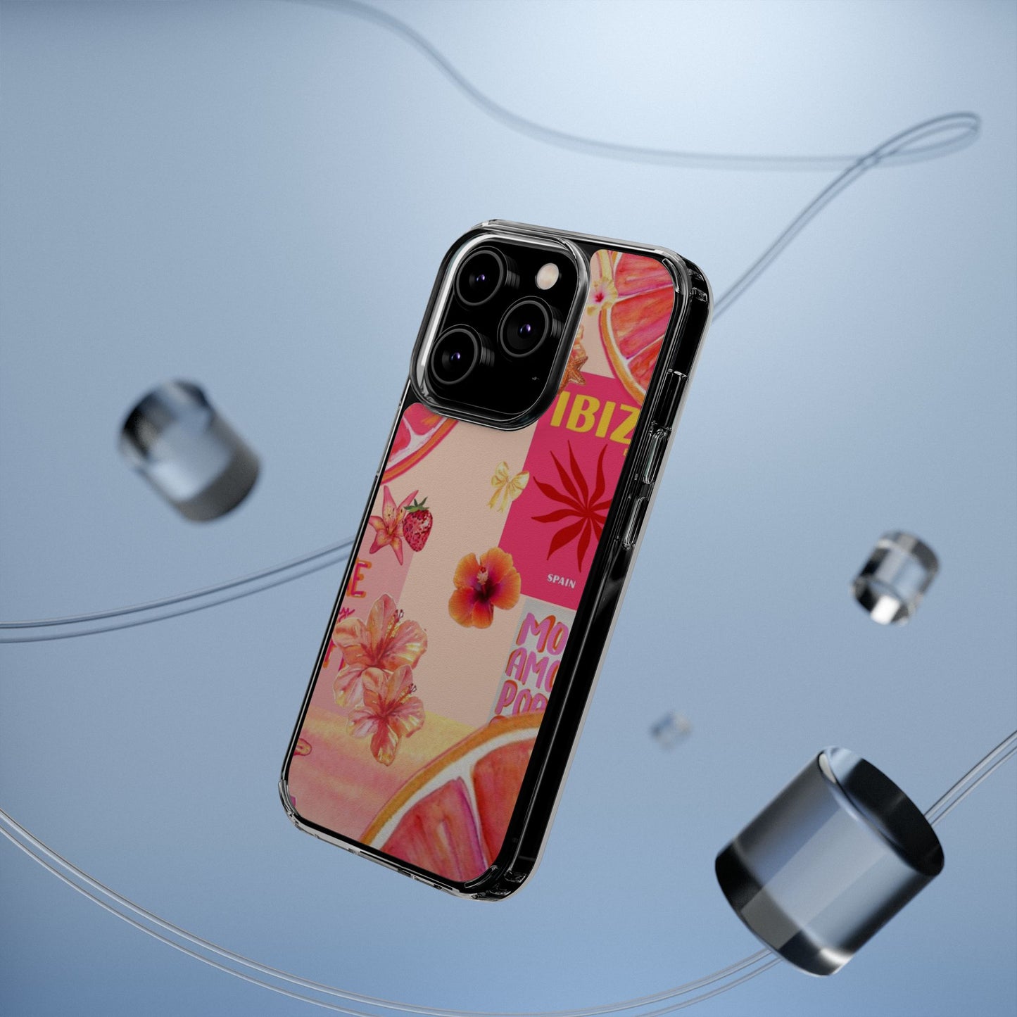 Clear Impact Phone Case — Pink Ibiza Citrus Floral Design