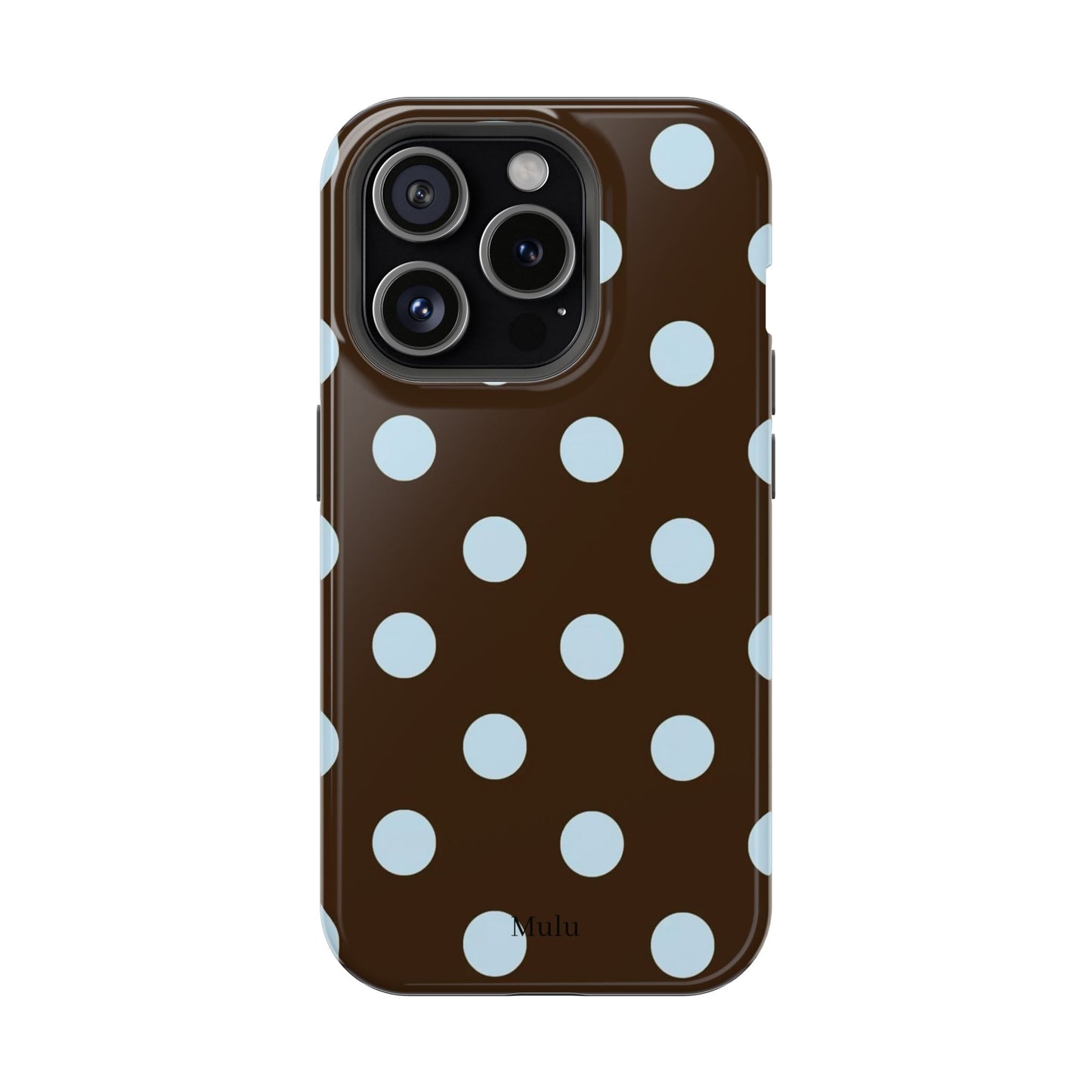 Polka Dot Magnetic Phone Case — Brown with Light Blue Dots, Impact-Resistant