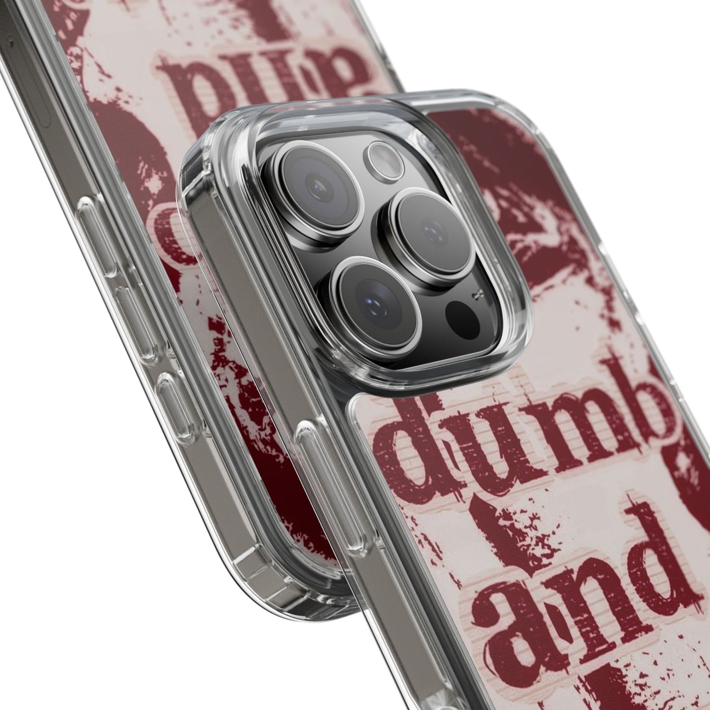 Clear Phone Case — “dumb and poetic” Red Typographic Design