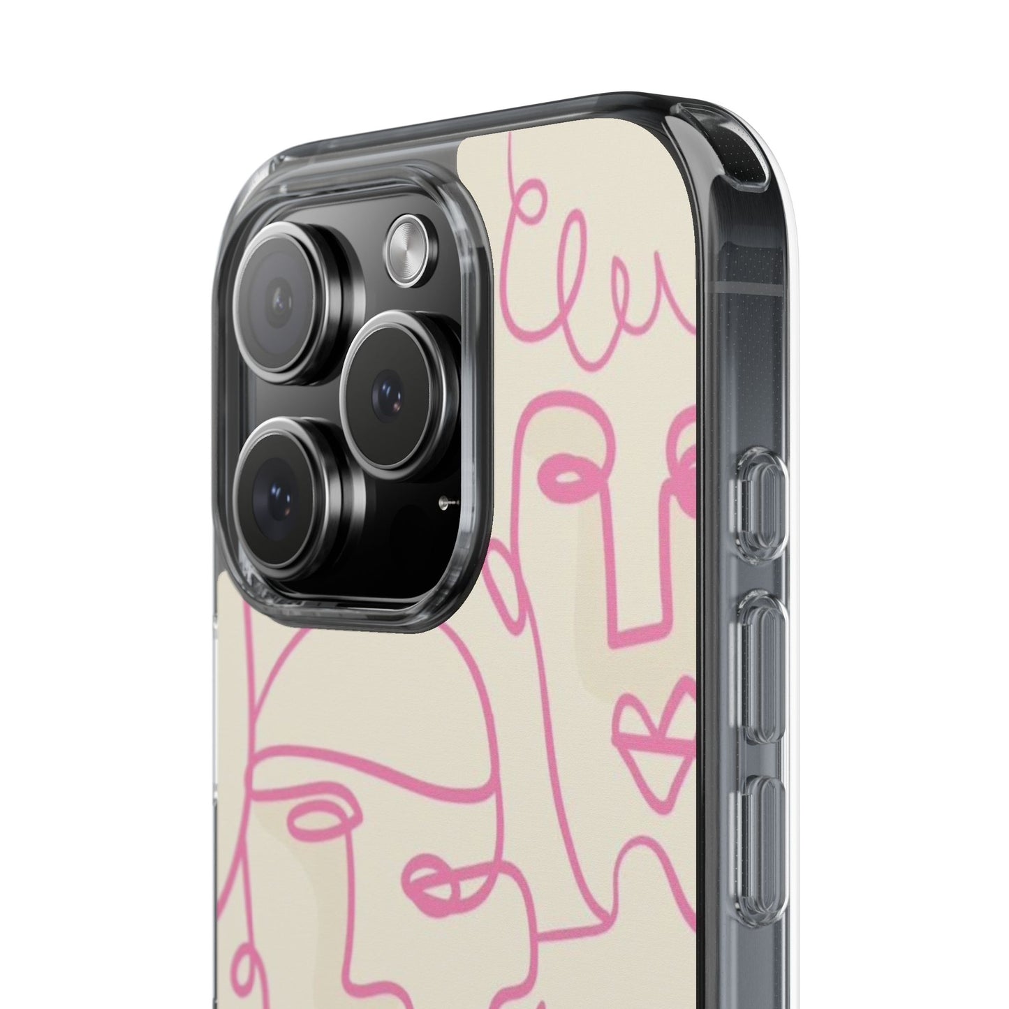 Clear Impact-Resistant Phone Case — Pink Minimalist Line Faces Design
