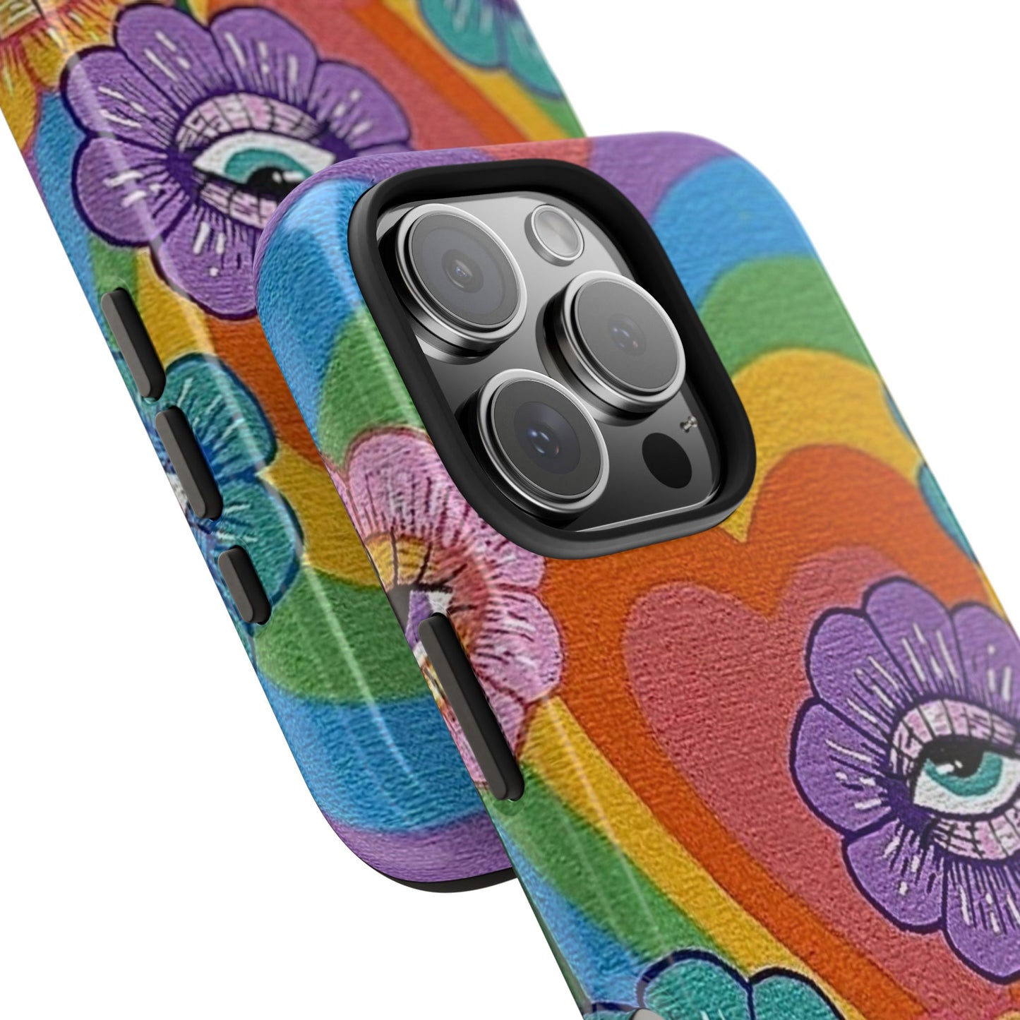 Psychedelic Eye Flower Tough Phone Case — Retro Rainbow Protective iPhone Cover