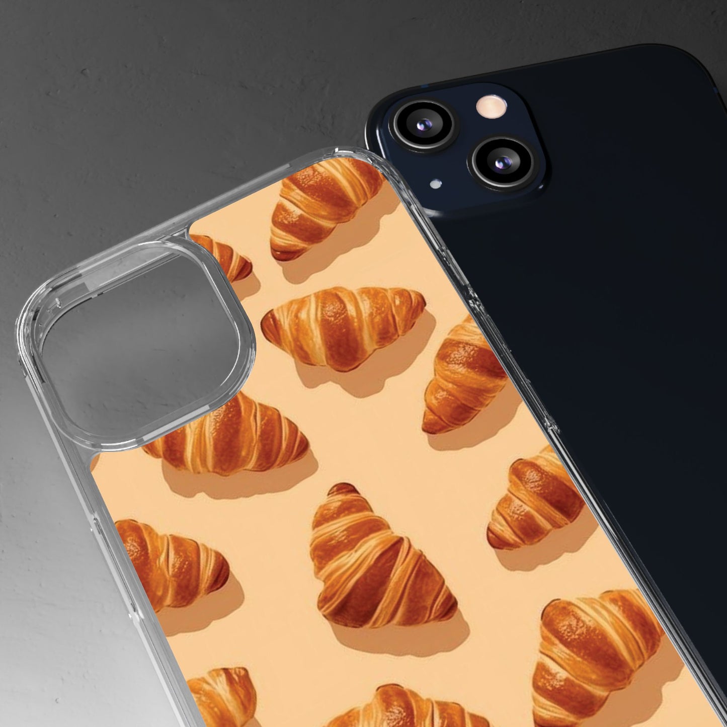 Croissant Pattern Clear Phone Case — Bakery-themed Transparent iPhone Cover