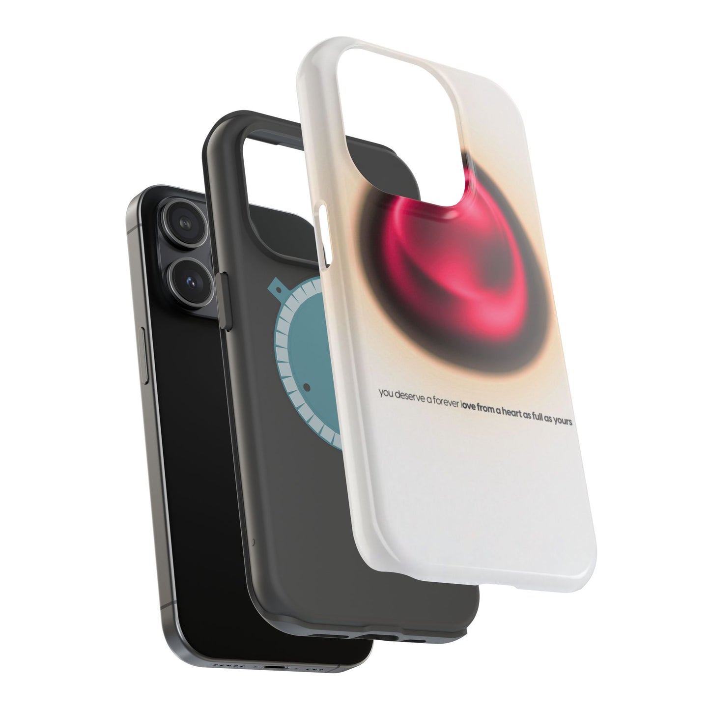 Protective Phone Case — Red Pearl Heart Design with 'You deserve a forever love' Text