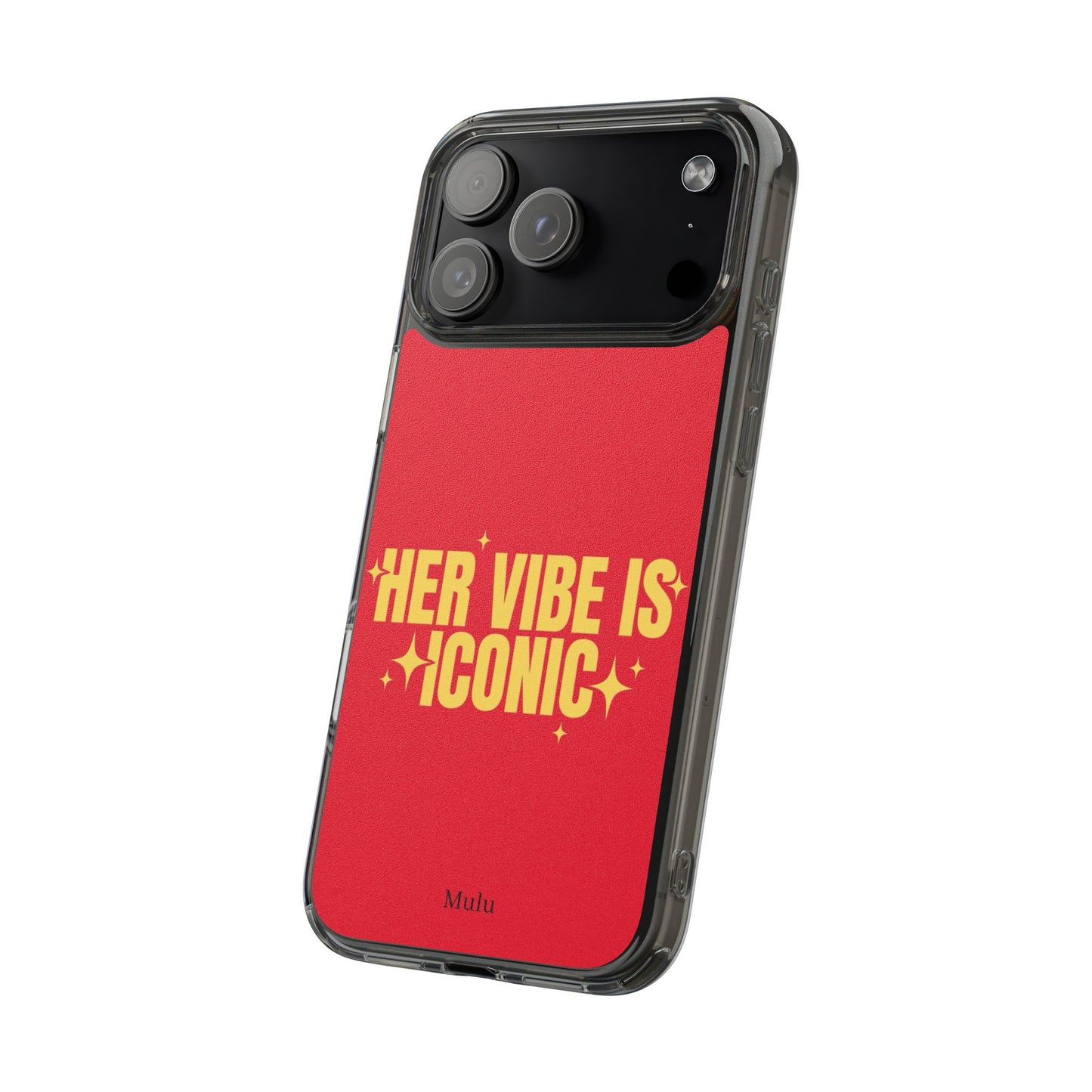 Clear Impact-Resistant Phone Case — "Her Vibe Is Iconic" Red Protective Cover