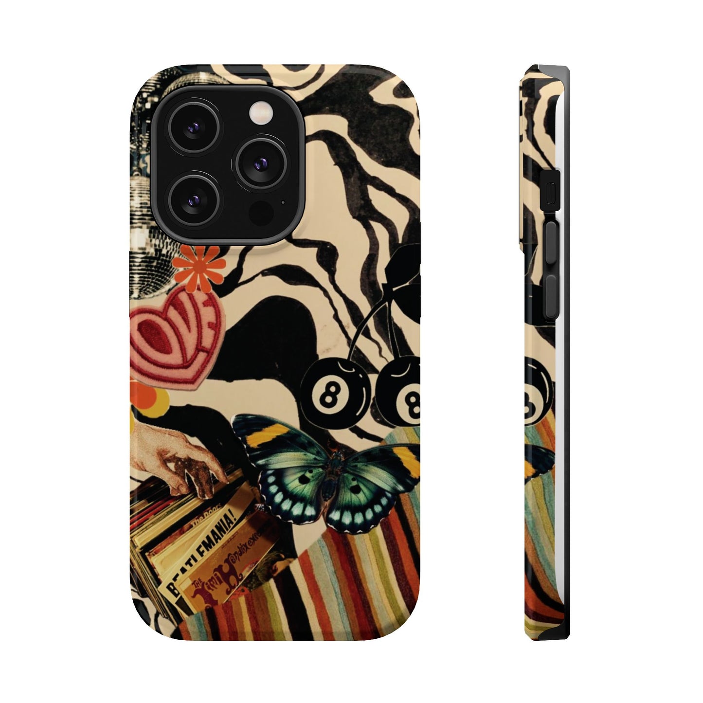 Phone Case — Retro Collage Magnetic Impact-Resistant Case with Butterfly & Zebra Print