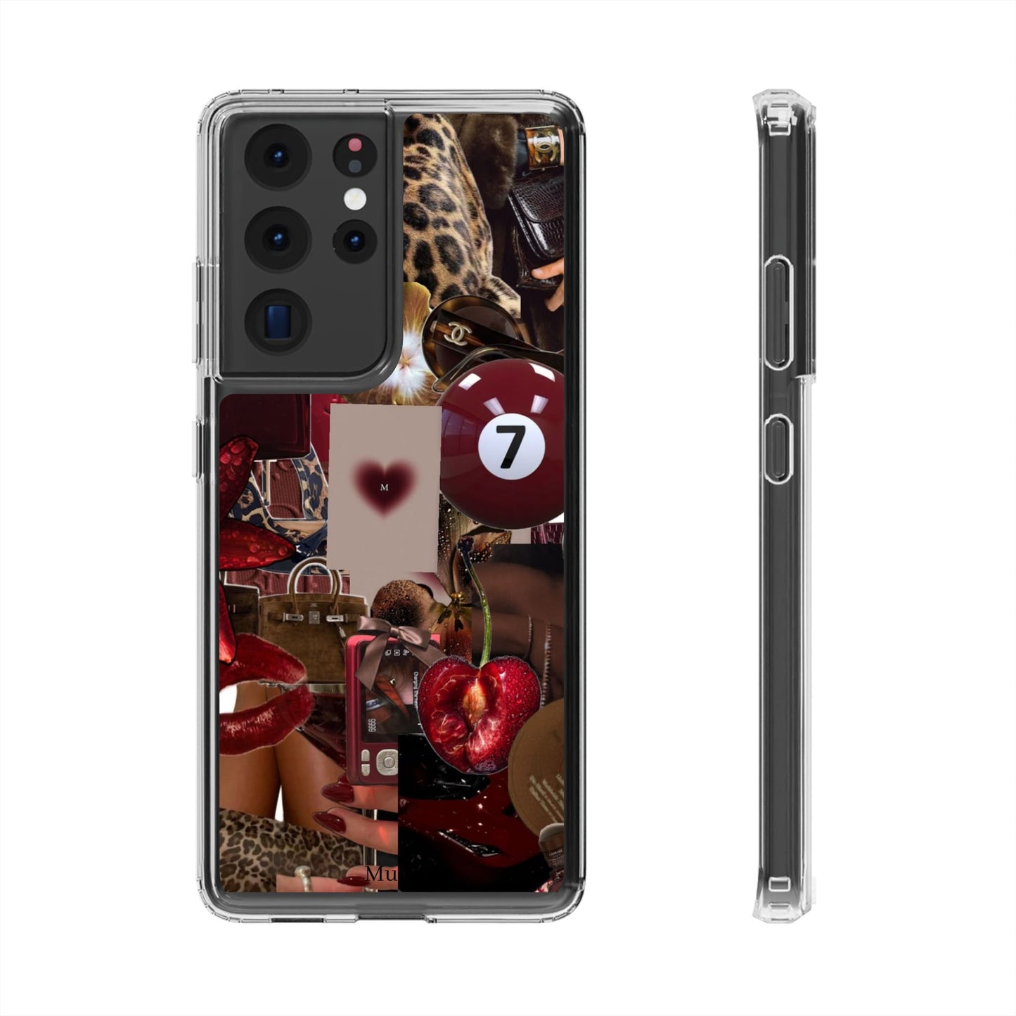 Clear Impact-Resistant Phone Case — Retro Cherry Collage Design
