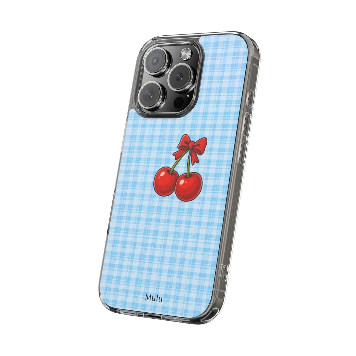 Clear Cherry Gingham Phone Case — Impact-Resistant Clear Case with Red Cherry Design