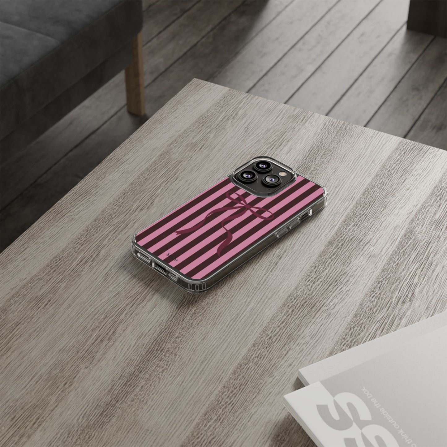 Pink Striped Ribbon Clear Impact-Resistant Phone Case