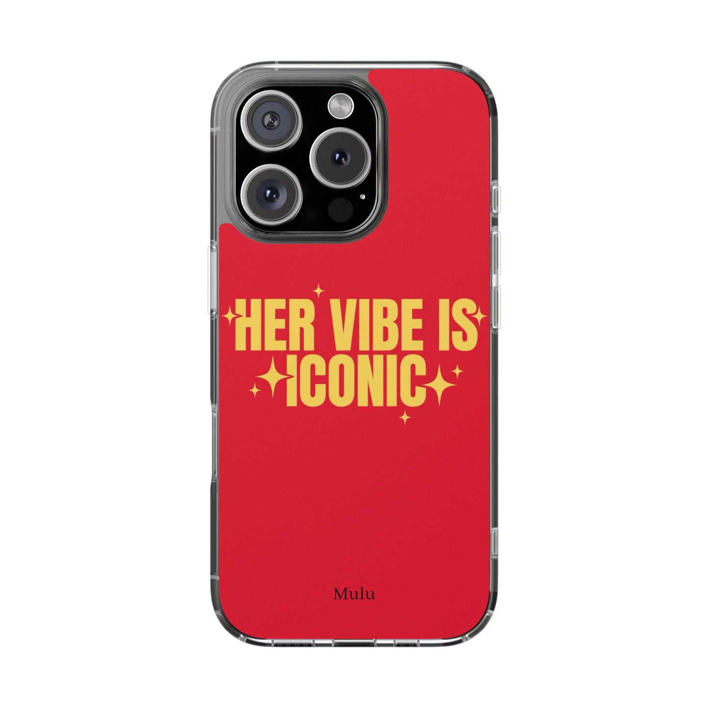 Clear Impact-Resistant Phone Case — "Her Vibe Is Iconic" Red Protective Cover