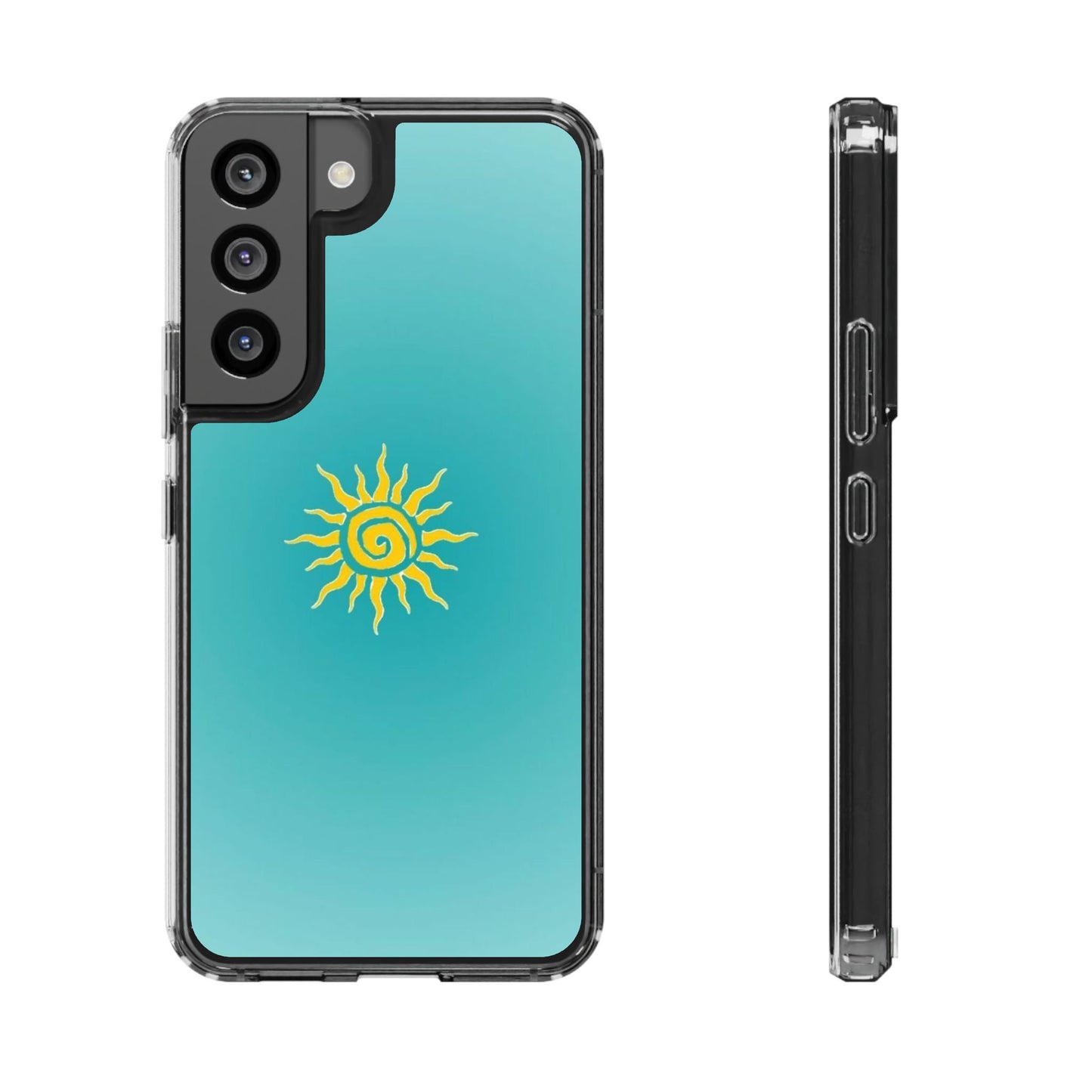 Clear Impact-Resistant Phone Case — Yellow Sun on Teal Gradient