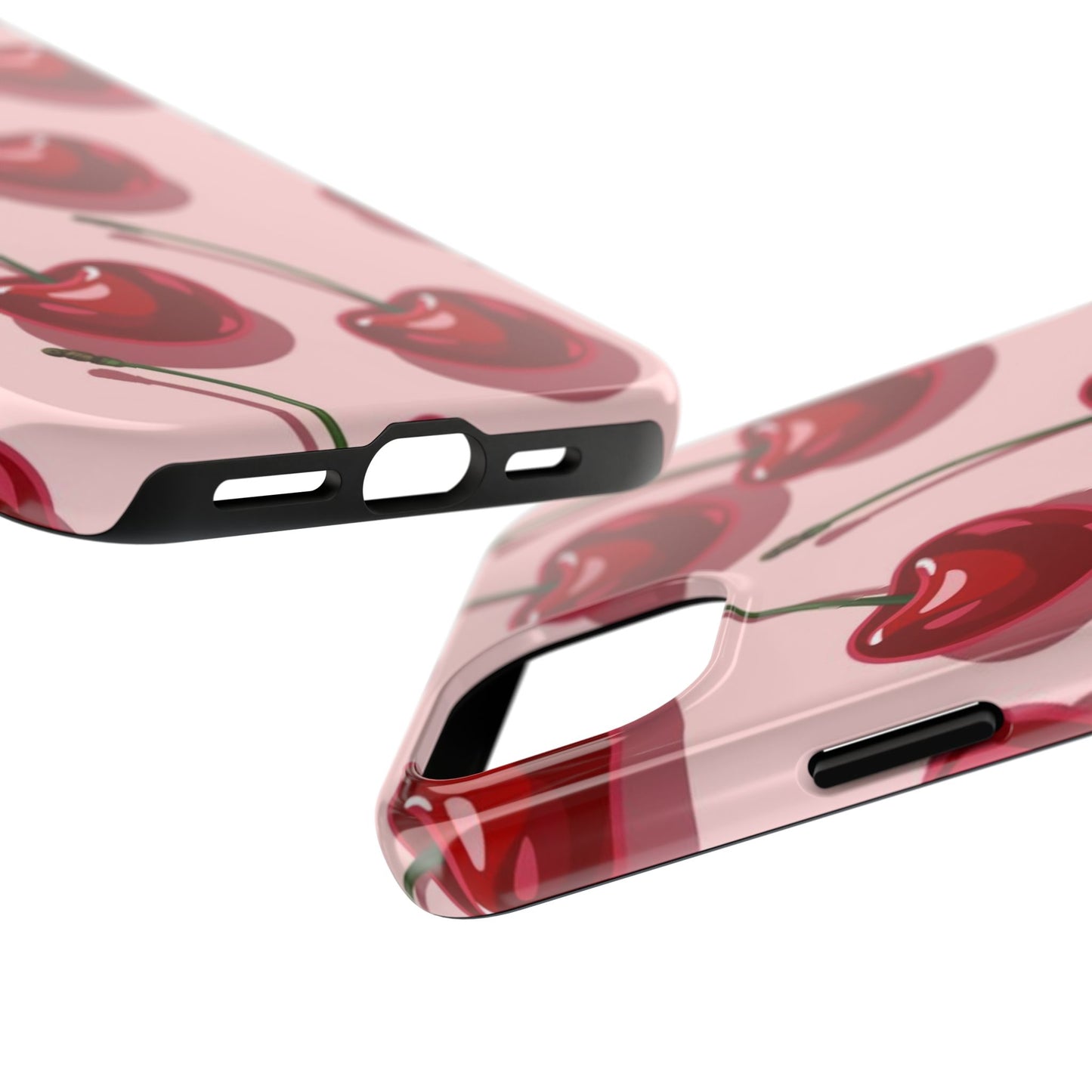 Cherry Pattern Tough Phone Case — Retro Pink Cherry Print Protective Phone Case