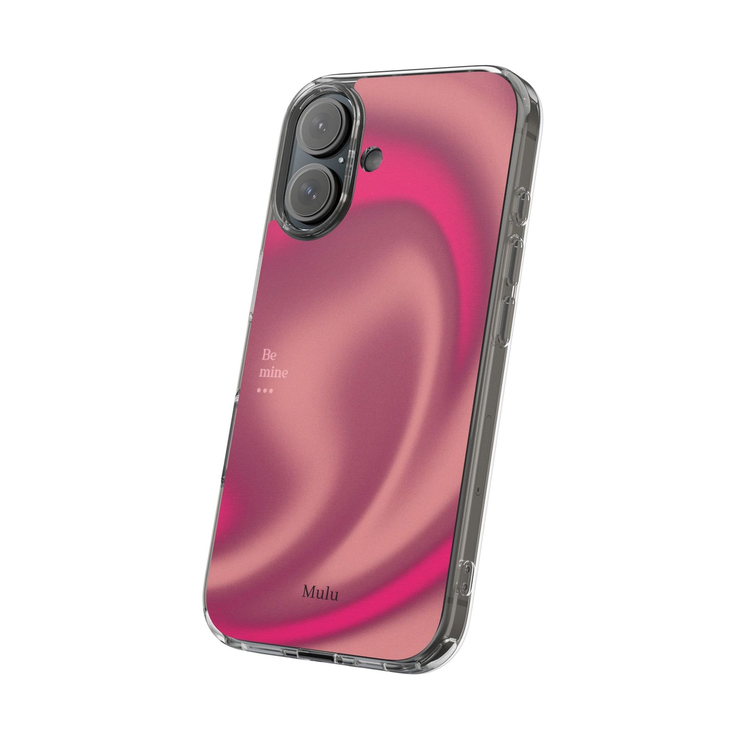 Clear Impact Phone Case — Pink Satin Swirl "Be mine" Design