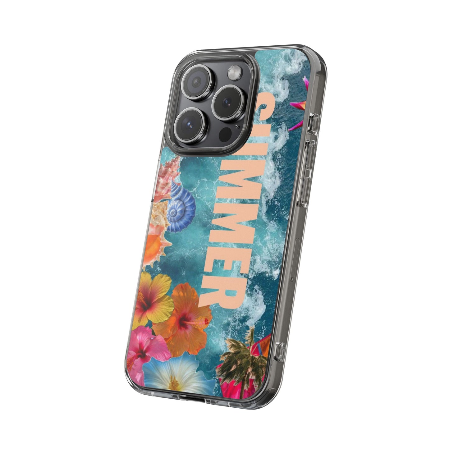 Summer Floral Clear Impact Phone Case — "SUMMER" Tropical Hibiscus Design