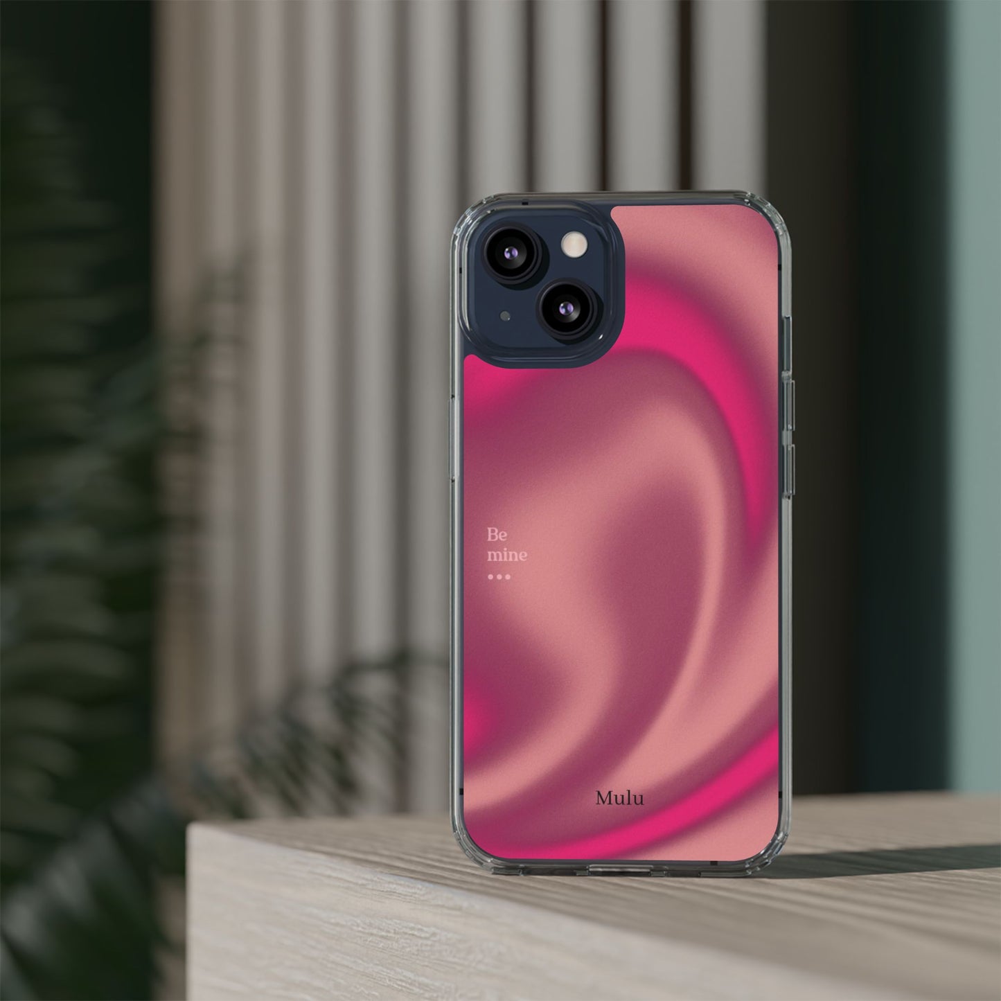 Clear Impact Phone Case — Pink Satin Swirl "Be mine" Design