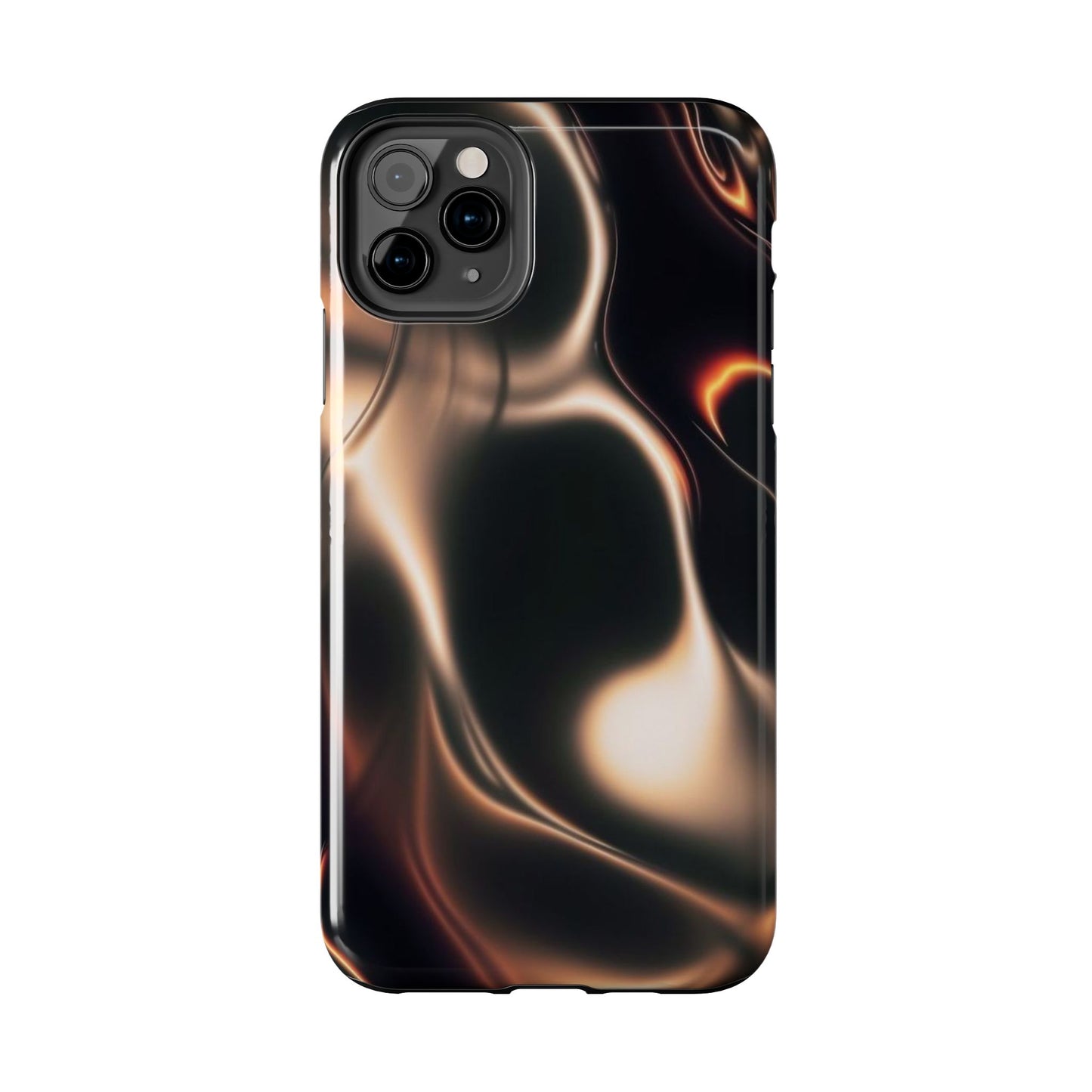 Abstract Liquid Glow Tough Phone Case — Black & Bronze Swirl Protective Cover
