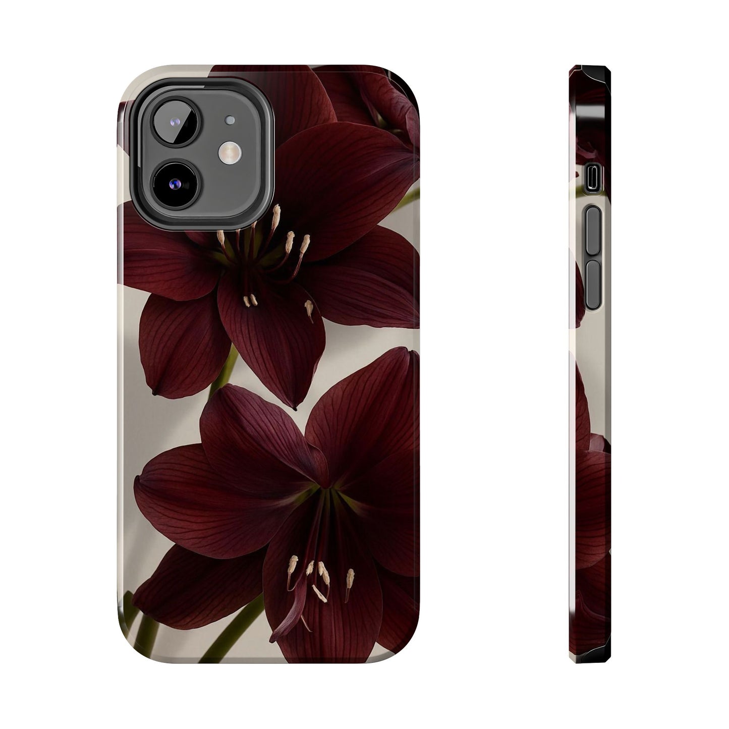 Amaryllis Noir Tough Phone Case — Dark Burgundy Floral Protective Cover