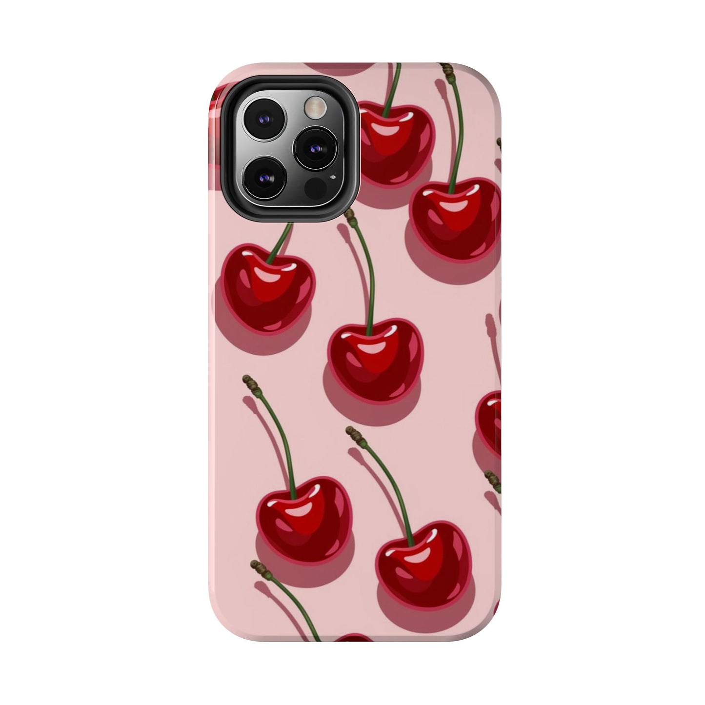 Cherry Pattern Tough Phone Case — Retro Pink Cherry Print Protective Phone Case