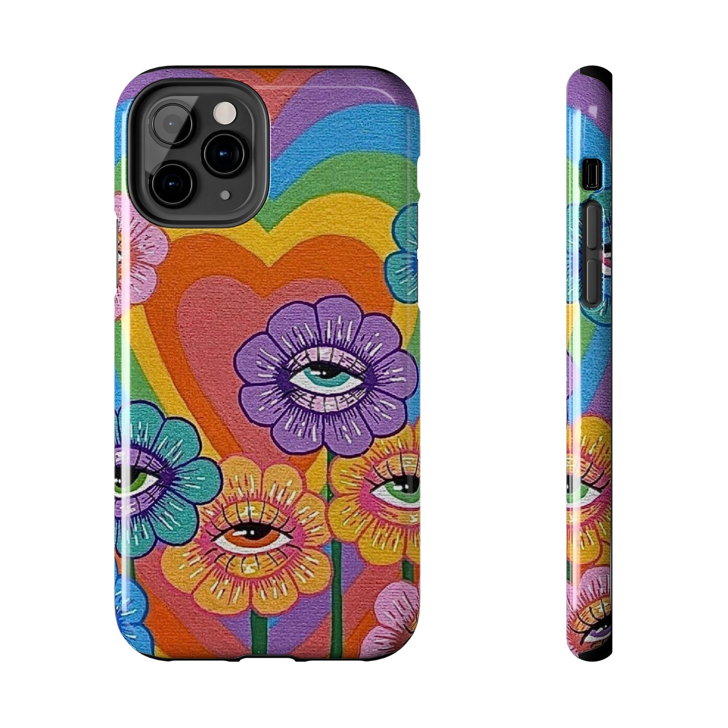 Psychedelic Eye Flower Tough Phone Case — Retro Rainbow Protective iPhone Cover