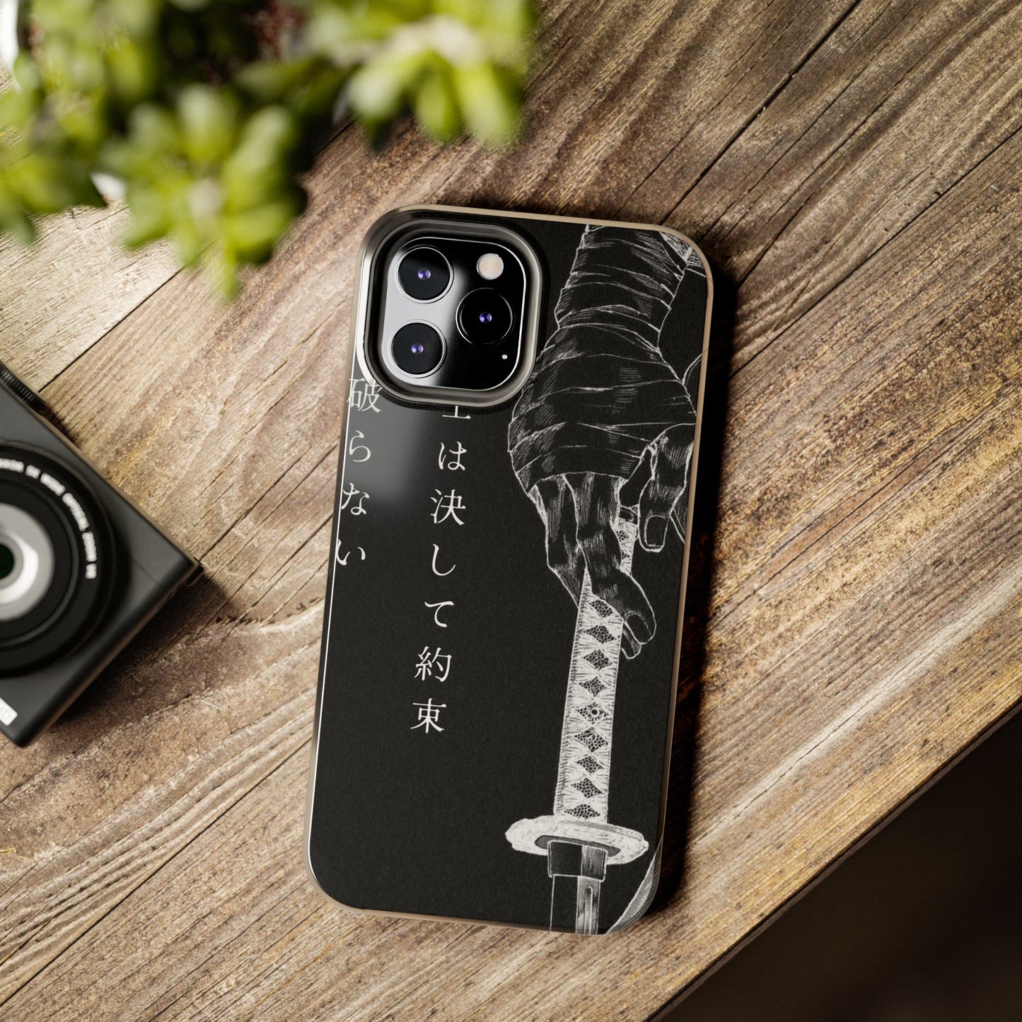 Samurai Vow Tough Phone Case — Black Katana Design with Japanese Text