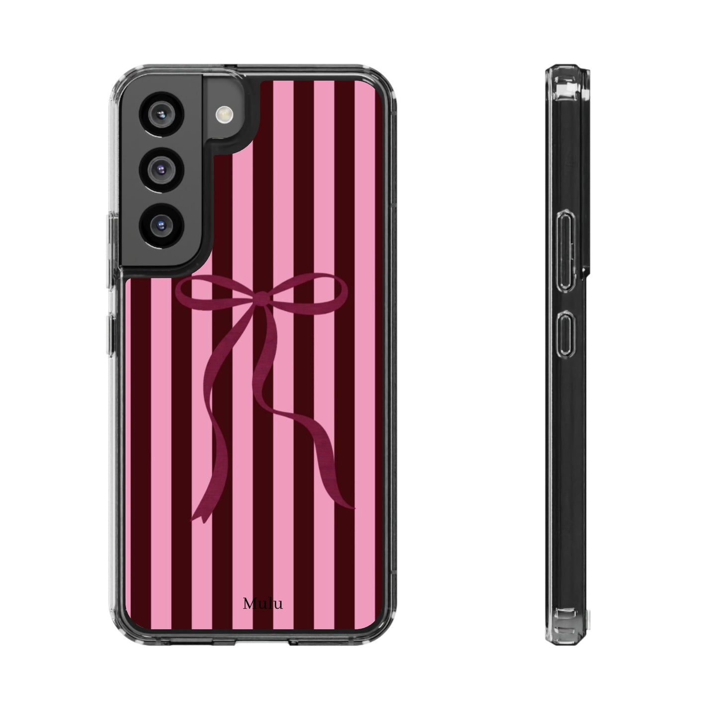 Pink Striped Ribbon Clear Impact-Resistant Phone Case