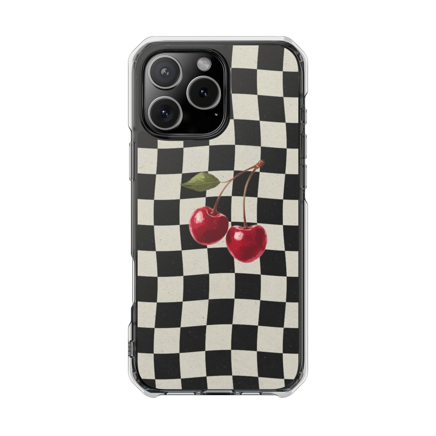 Checkered Cherry Clear Magnetic Impact Phone Case