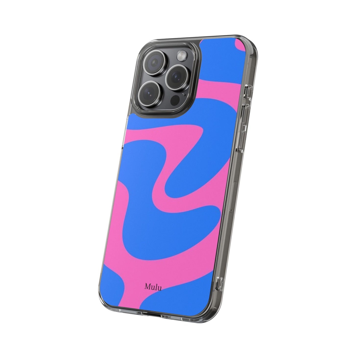 Clear Impact-Resistant Phone Case — Retro Blue & Pink Abstract Swirl