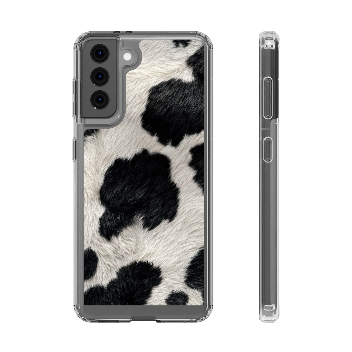 Cow Print Clear Impact Phone Case — Faux Fur Black & White Protection