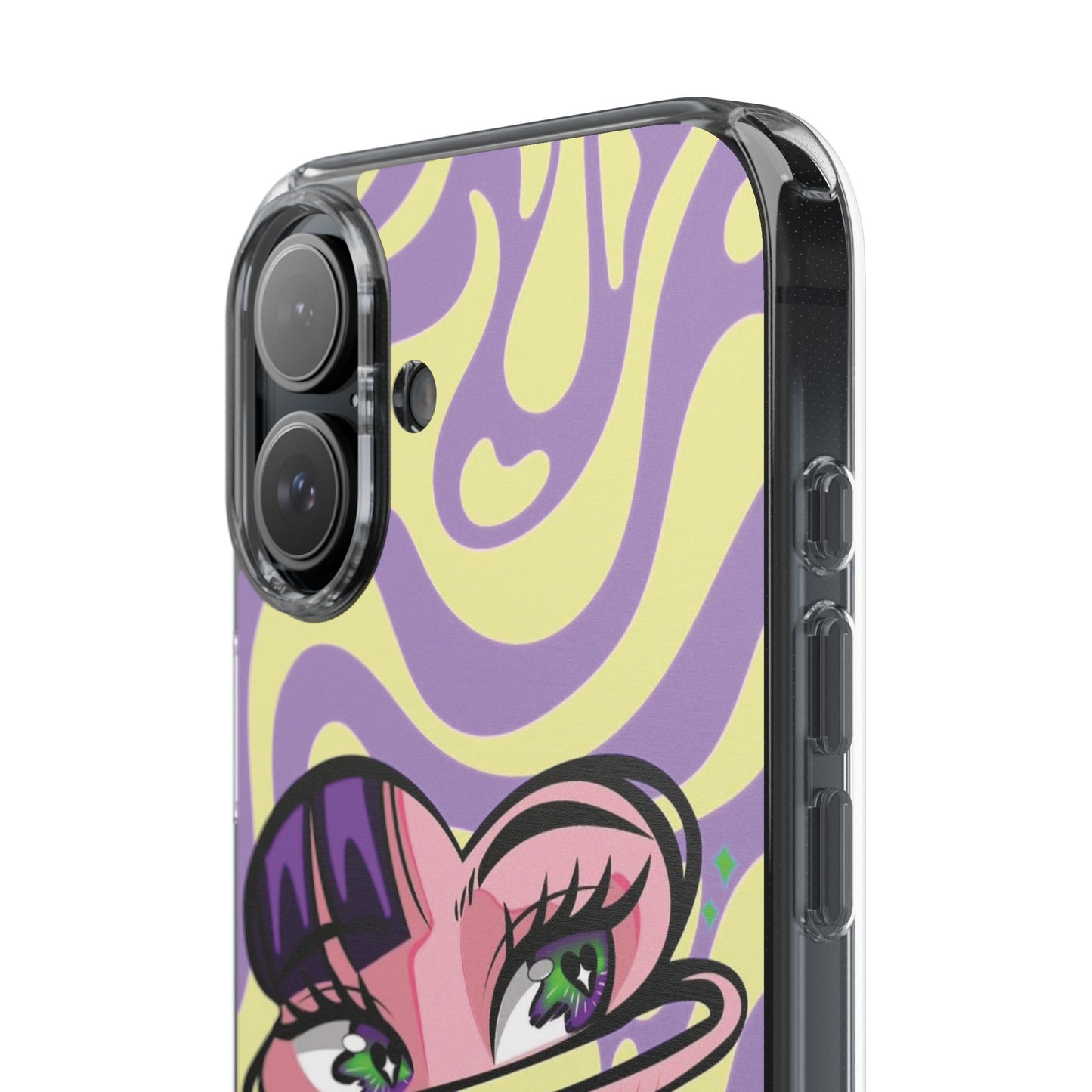 Clear Impact-Resistant Case — Retro Psychedelic Heart Face Design