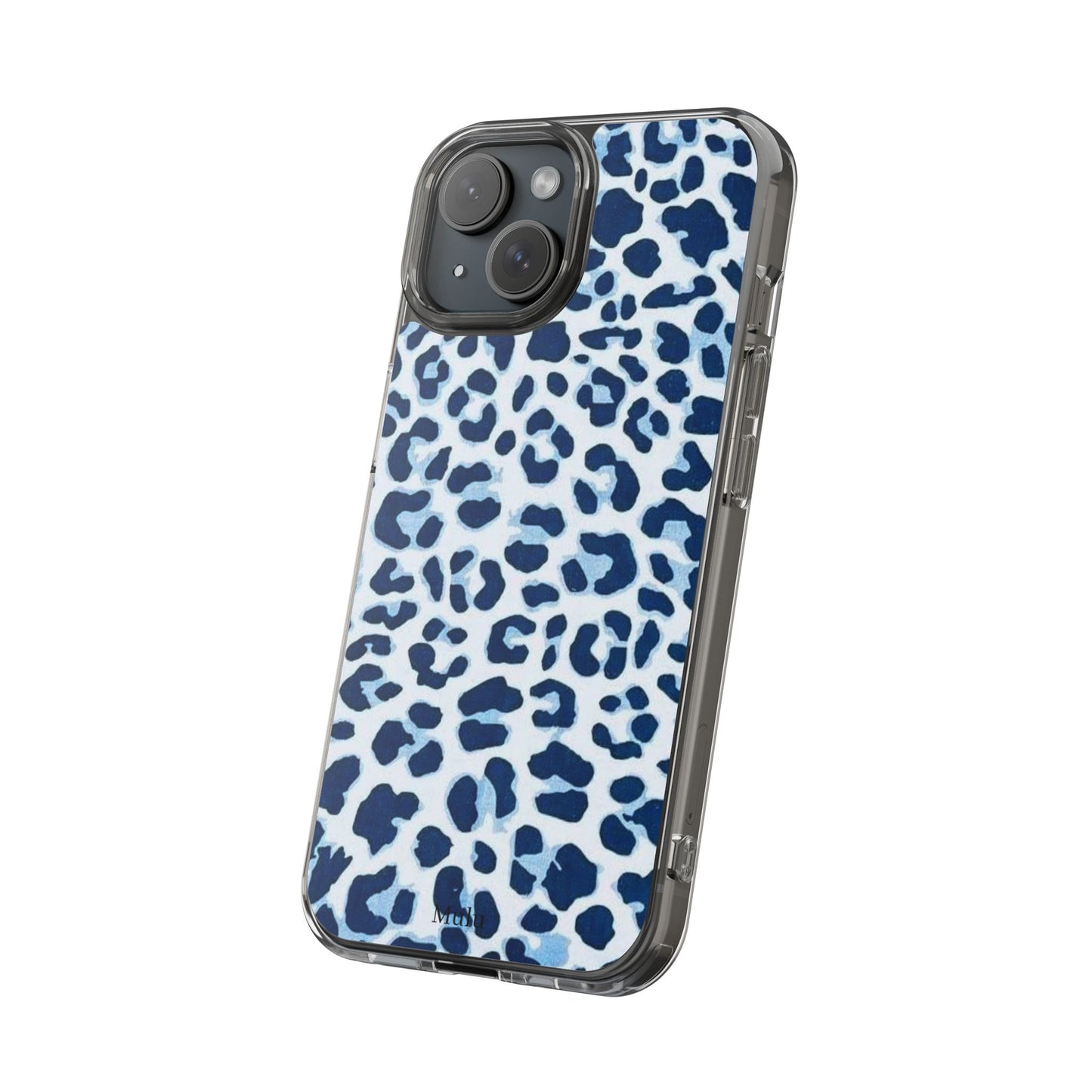 Clear Impact-Resistant Phone Case — Blue Watercolor Leopard Print
