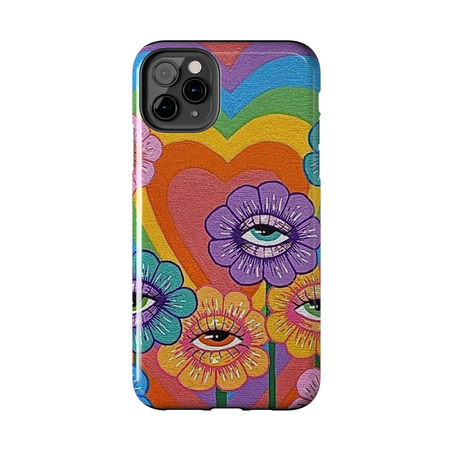 Psychedelic Eye Flower Tough Phone Case — Retro Rainbow Protective iPhone Cover