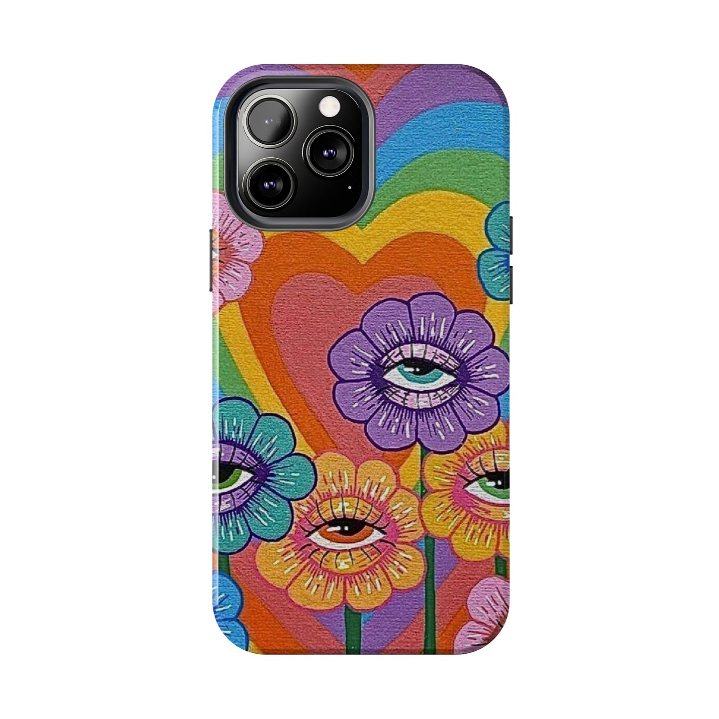 Psychedelic Eye Flower Tough Phone Case — Retro Rainbow Protective iPhone Cover
