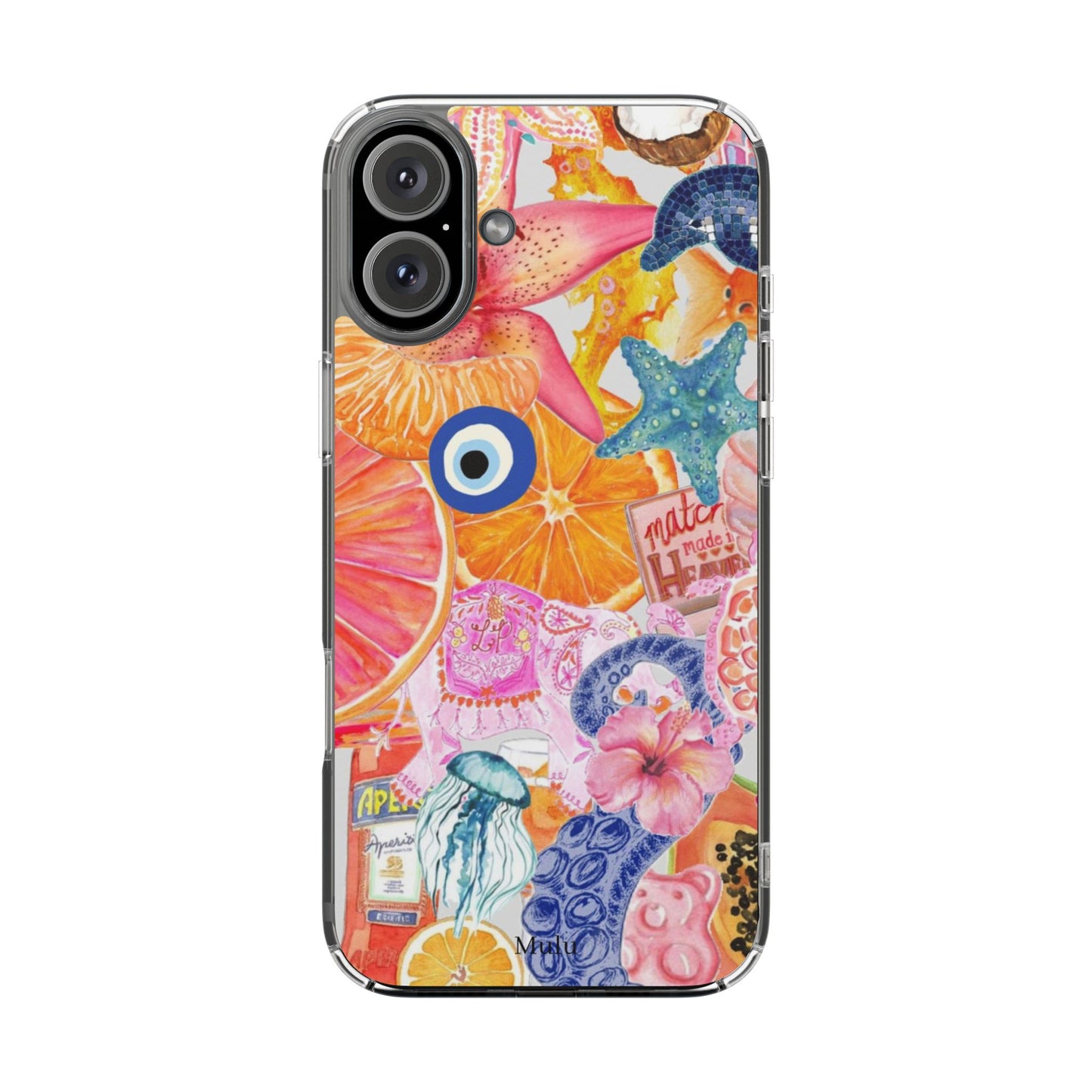 Clear Impact-Resistant Phone Case — Colorful Tropical Collage Design
