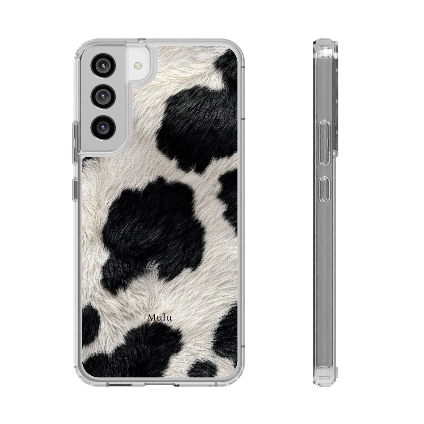 Cow Print Clear Impact Phone Case — Faux Fur Black & White Protection