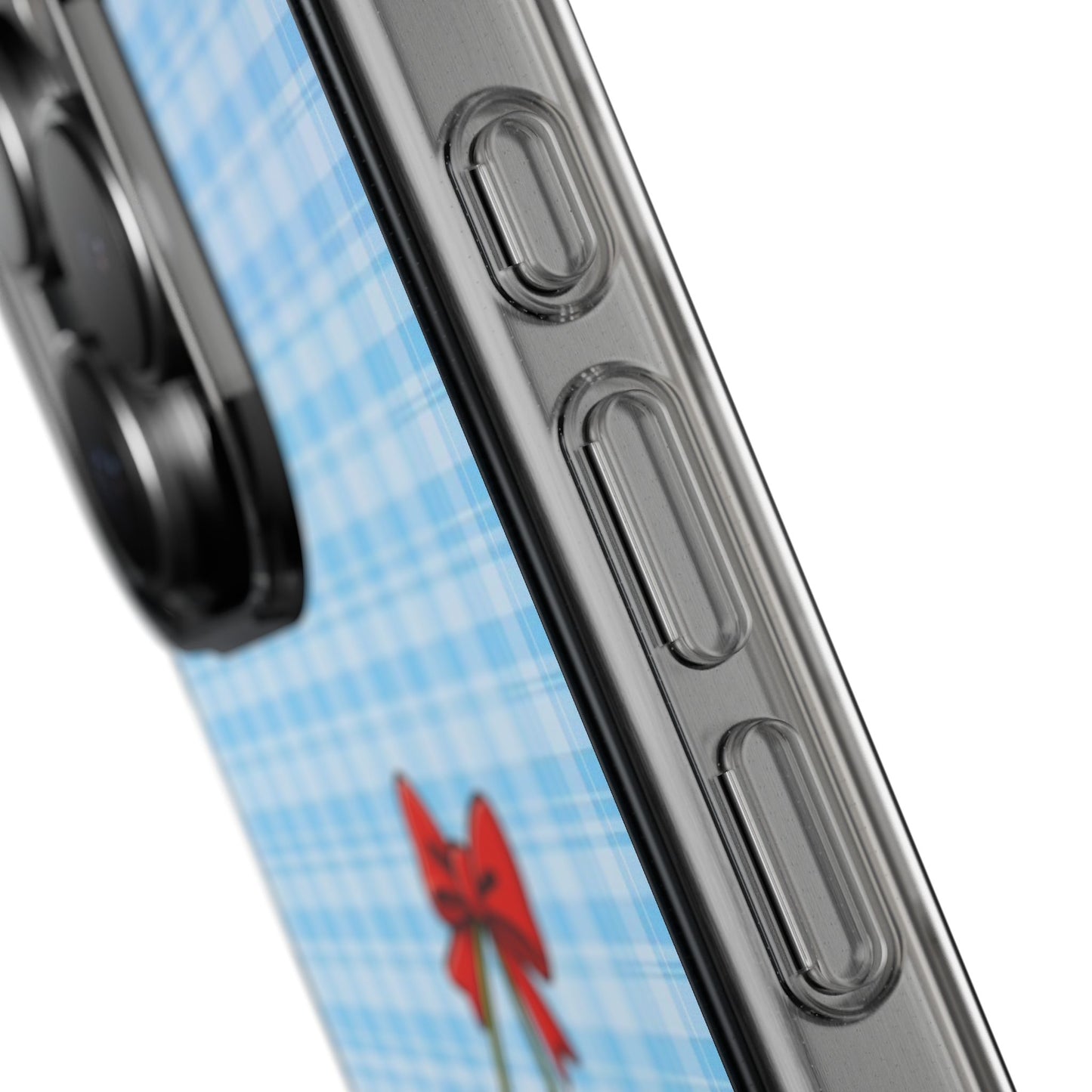 Clear Cherry Gingham Phone Case — Impact-Resistant Clear Case with Red Cherry Design