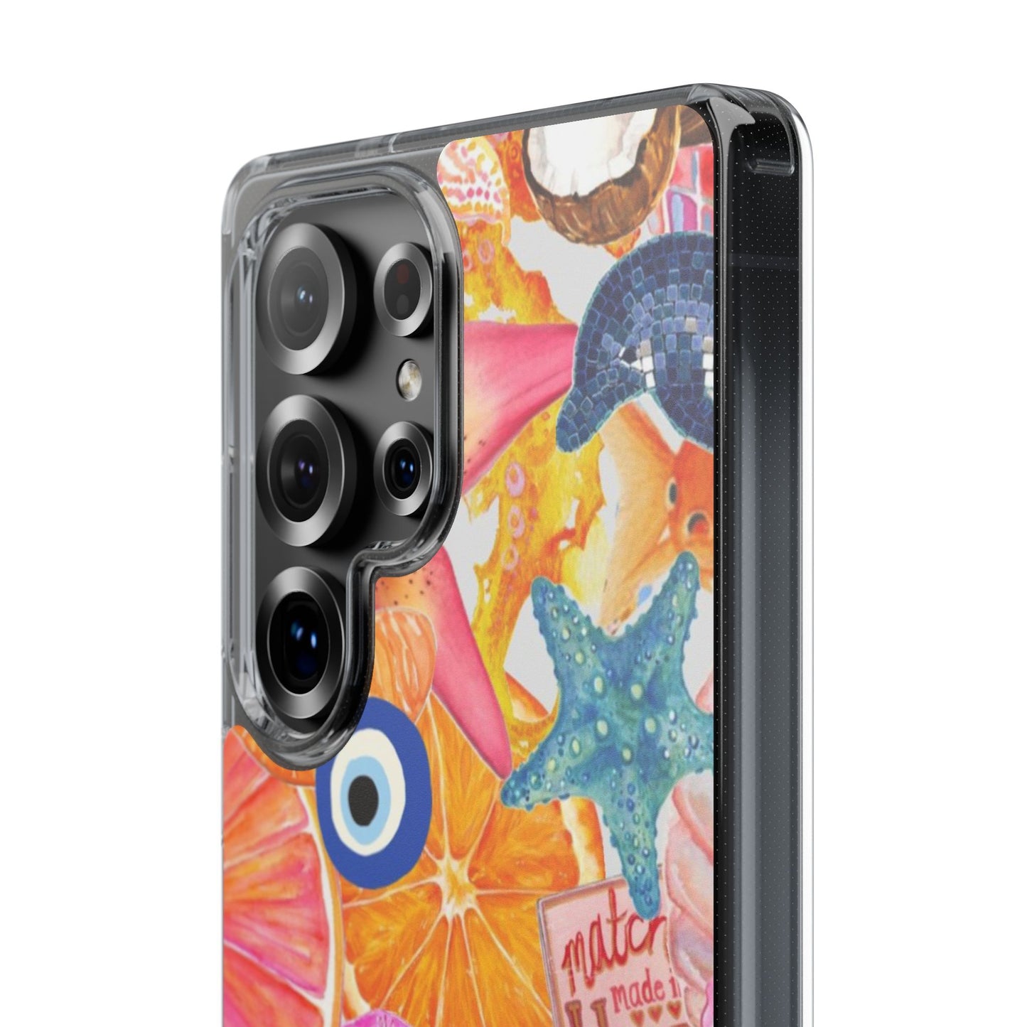 Clear Impact-Resistant Phone Case — Colorful Tropical Collage Design