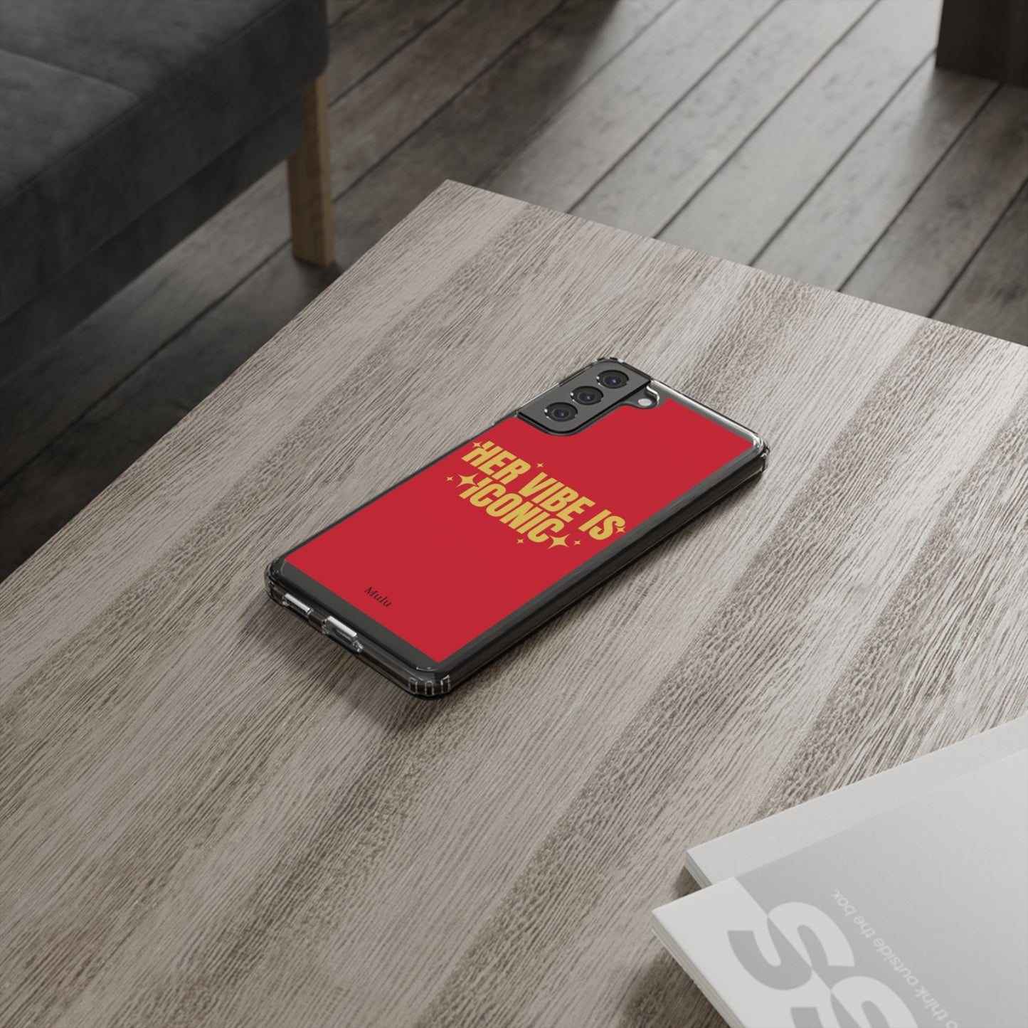 Clear Impact-Resistant Phone Case — "Her Vibe Is Iconic" Red Protective Cover