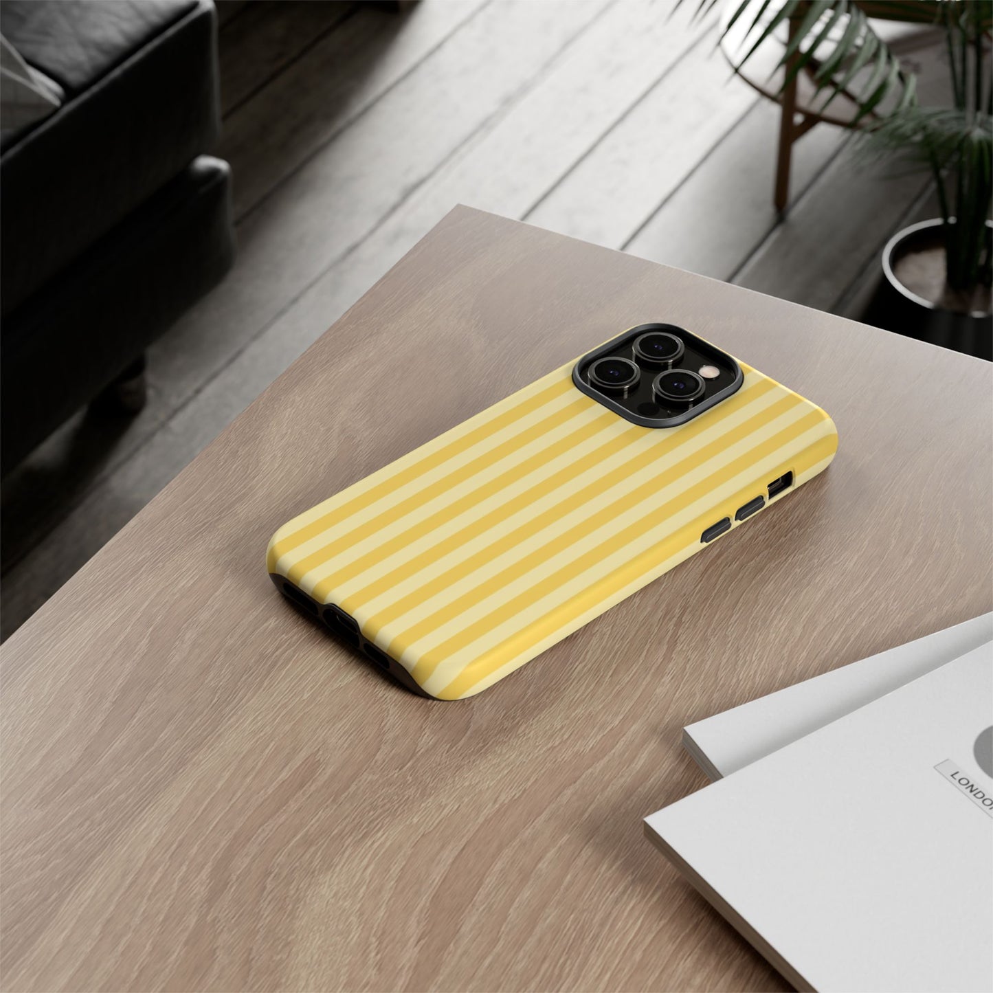 Yellow Stripe Tough Phone Case — Durable Protective iPhone Cover