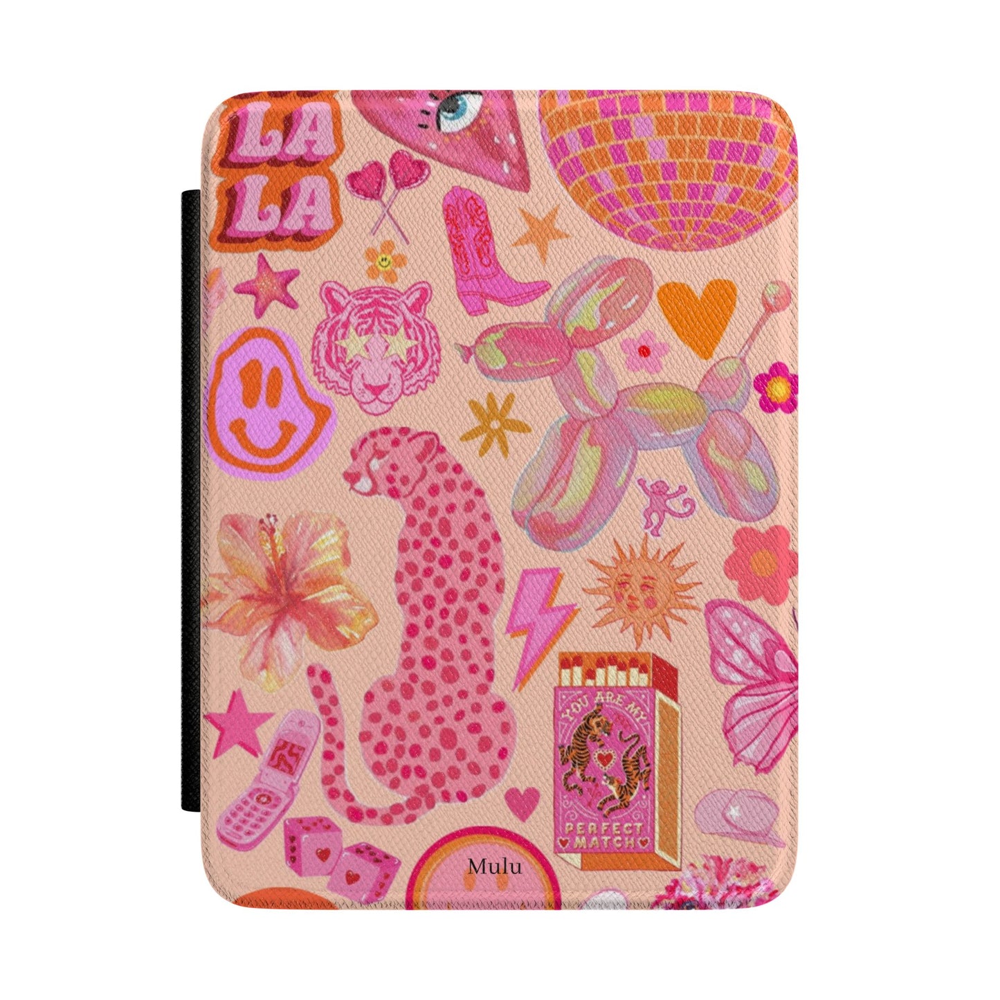 Pink Sticker Collage Kindle Case — Cute Retro Leopard & Disco Ball E-Reader Cover